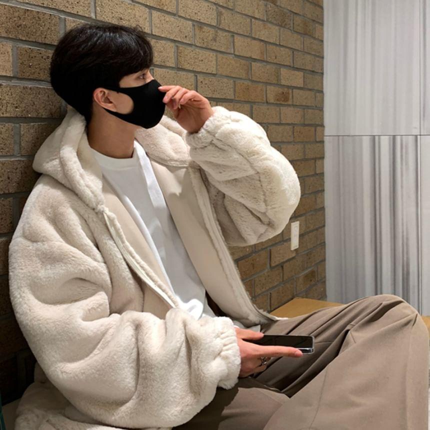 Plain Zip Fluffy Hoodie Product Image