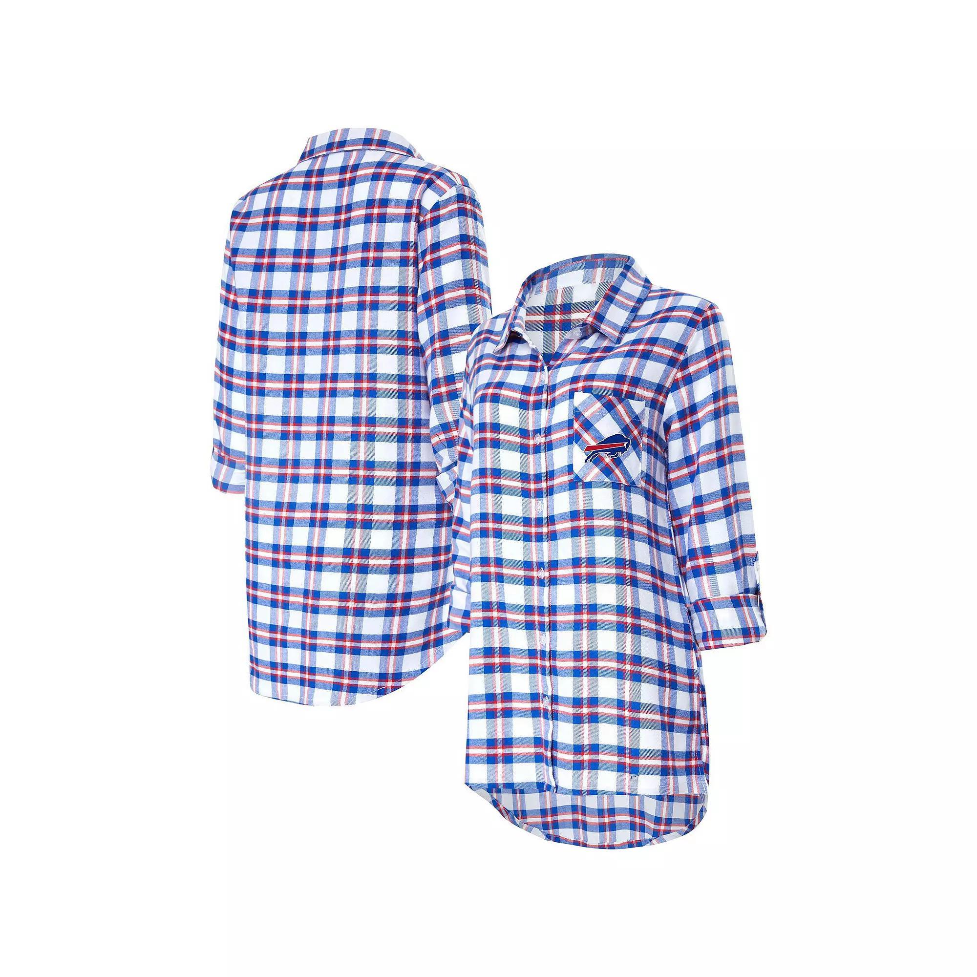 Womens Concepts Sport Royal Buffalo Bills Sienna Plaid Full-Button Long Sleeve Nightshirt Product Image
