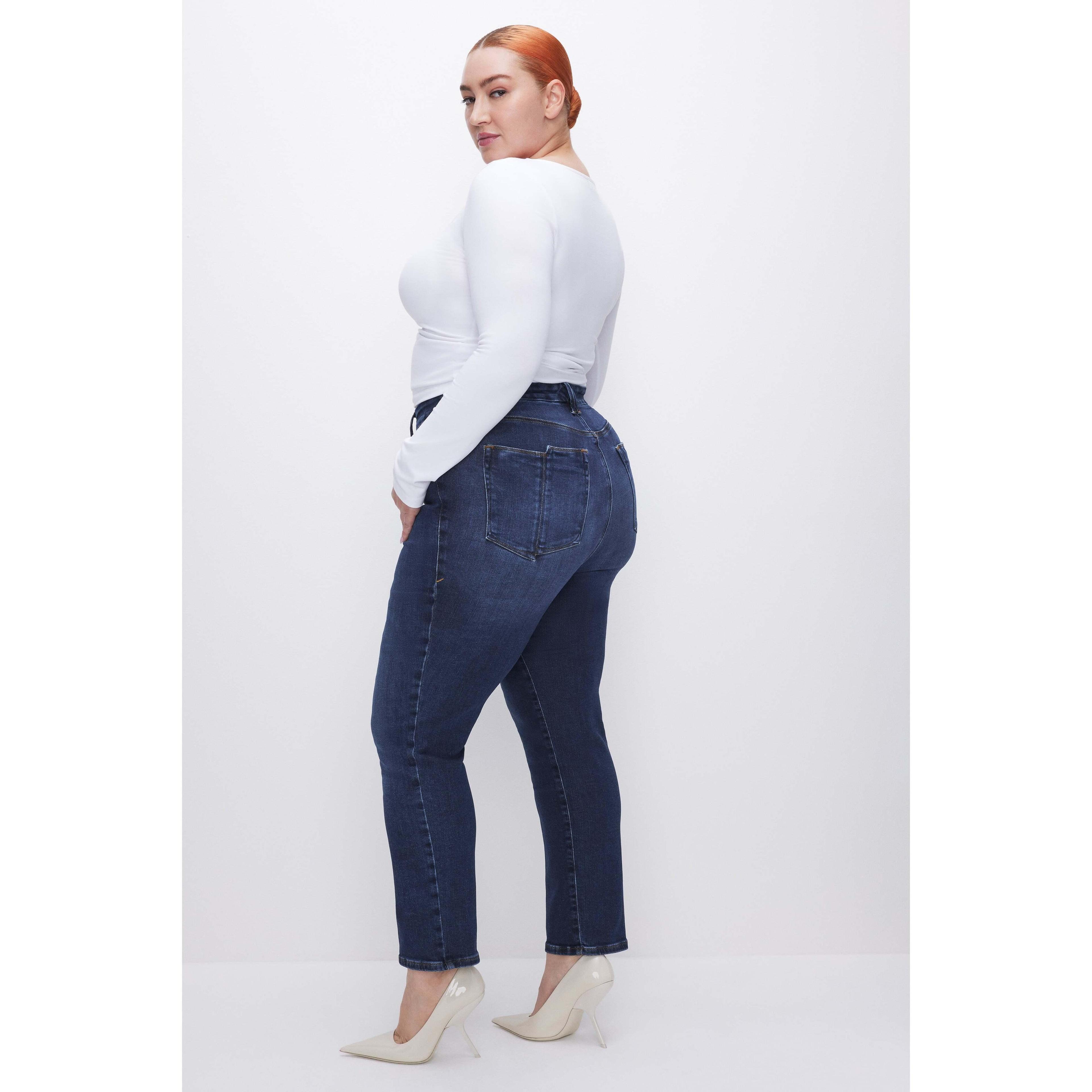 Womens Soft-Tech Good Classic Slim Straight Jeans | Indigo, Size 30 Plus | Good American by Khlo Kardashian Product Image