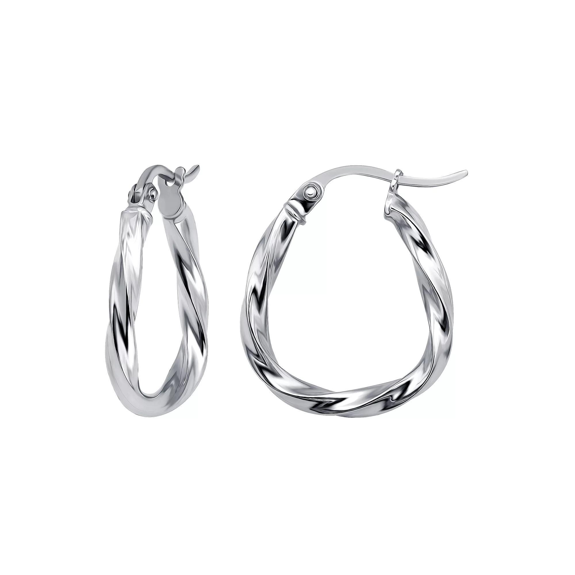Aleure Precioso Sterling Silver 16 mm Oval Twisted Hoop Earrings, Womens Product Image