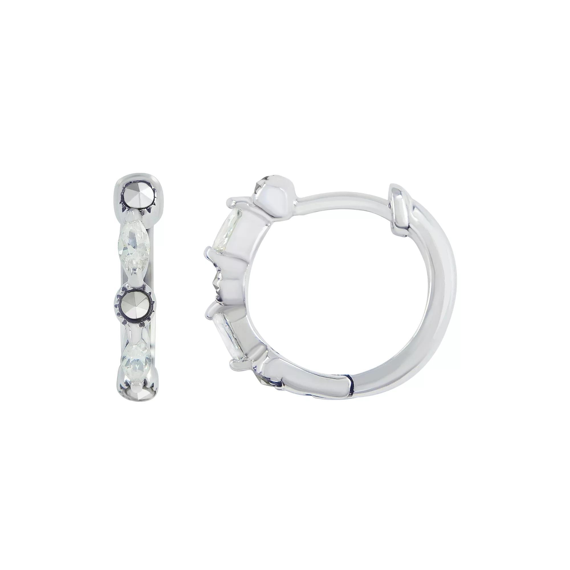 Lavish by TJM Sterling Silver Cubic Zirconia & Marcasite Hoop Earrings, Women's Product Image