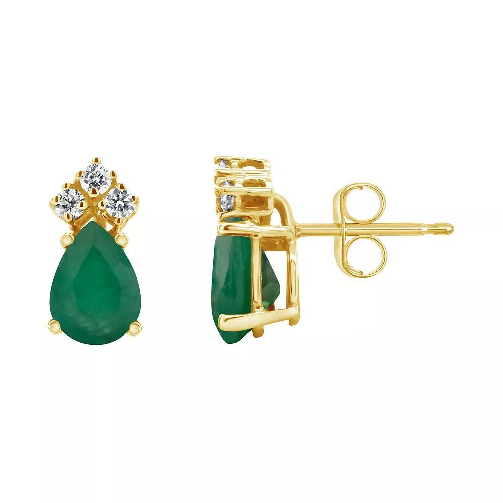 Celebration Gems 14K Yellow Gold 7x5 Pear Shaped Sapphire & 1/8 Carat T.W. Diamond Earrings, Women's, Red Product Image