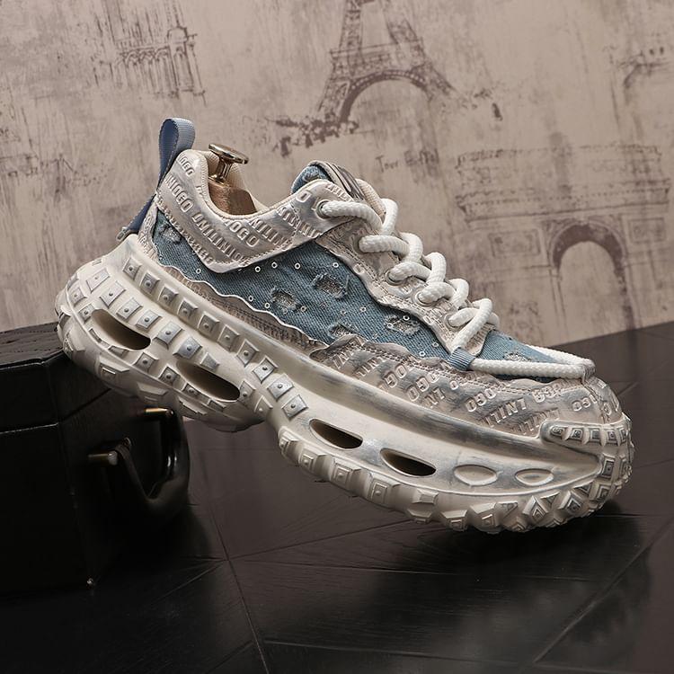 Platform Sequin Distressed Lace-Up Sneakers Product Image