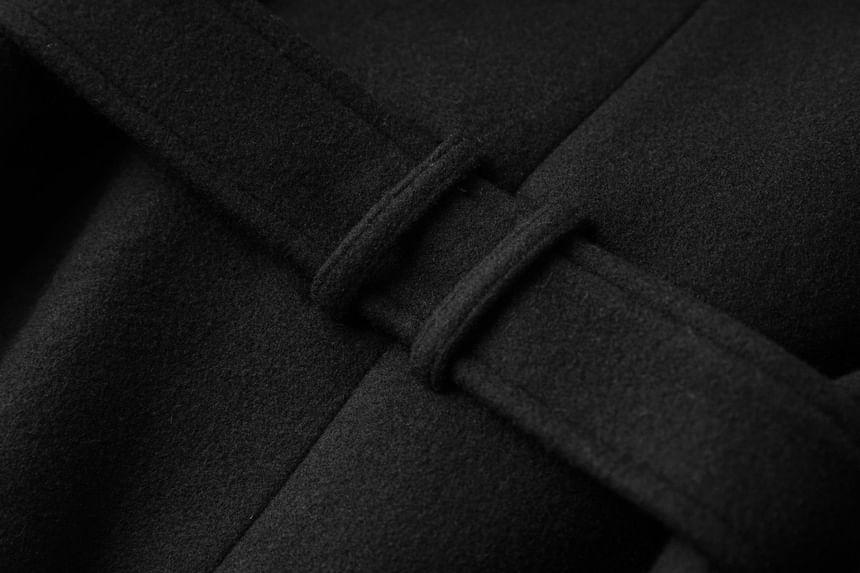 Collared Plain Button Belted Short Coat Product Image