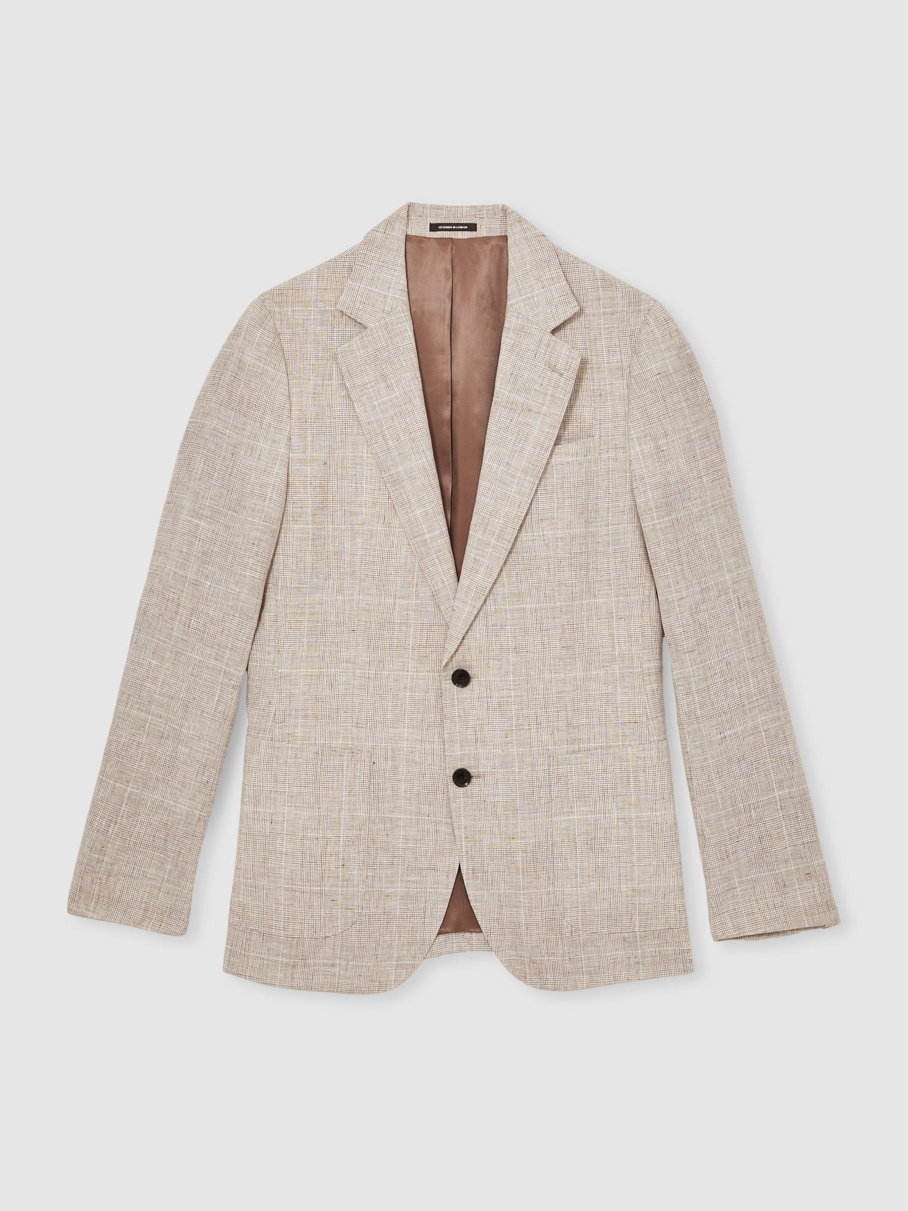 Slim-Fit Pinstripe Suit Trousers in Oatmeal/White Product Image