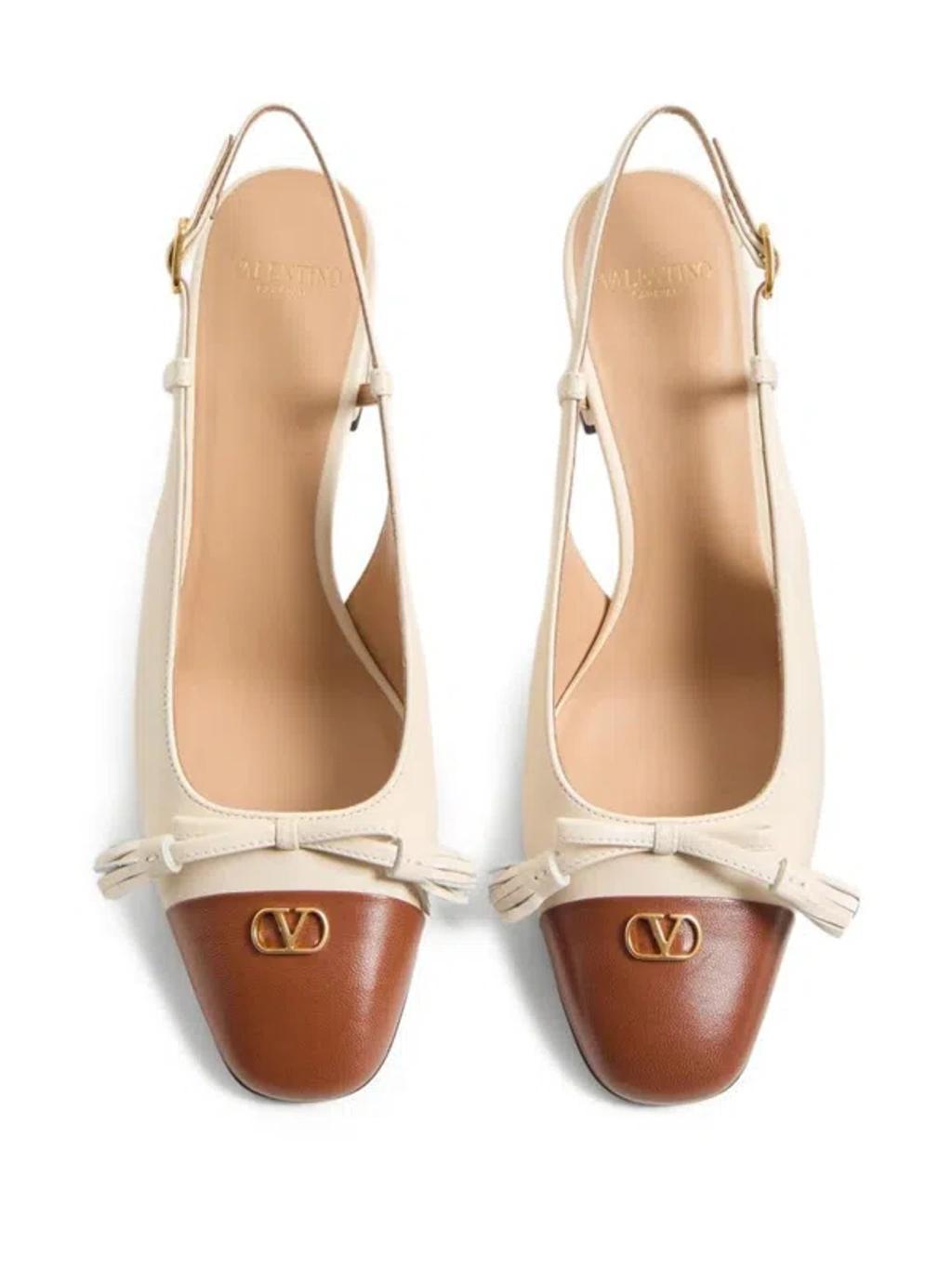 VALENTINO GARAVANI Leather Vlogo Signature Pumps With Slingback Strap In Neutral Product Image