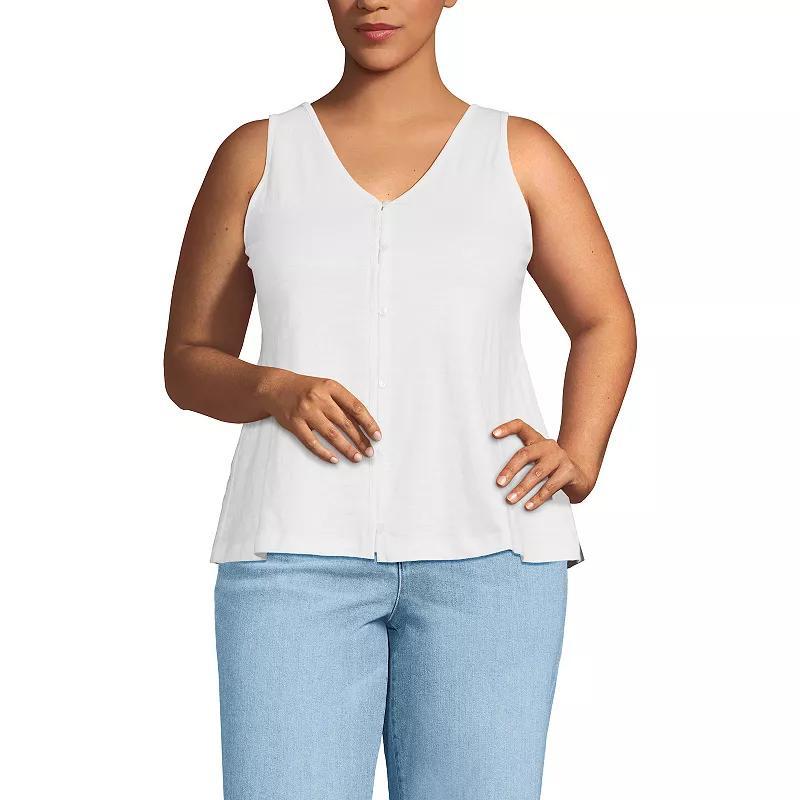 Plus Size Lands' End Slub Button Down Tank, Women's, Size: 1XL, White Black Stripe Product Image