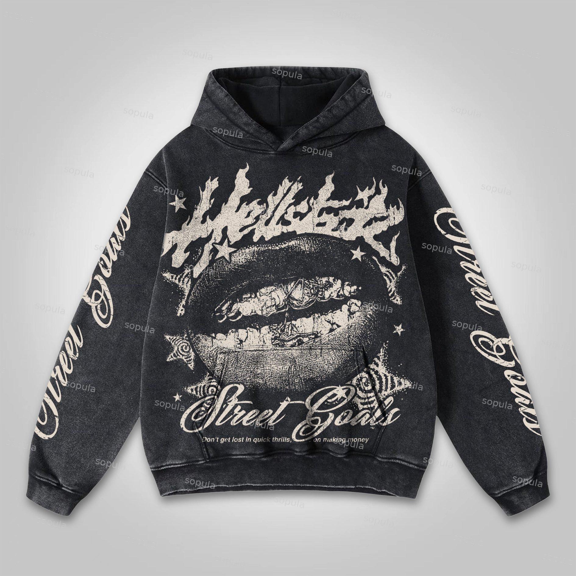 Blurred Network Portrait Graphic Washed Hoodie Product Image