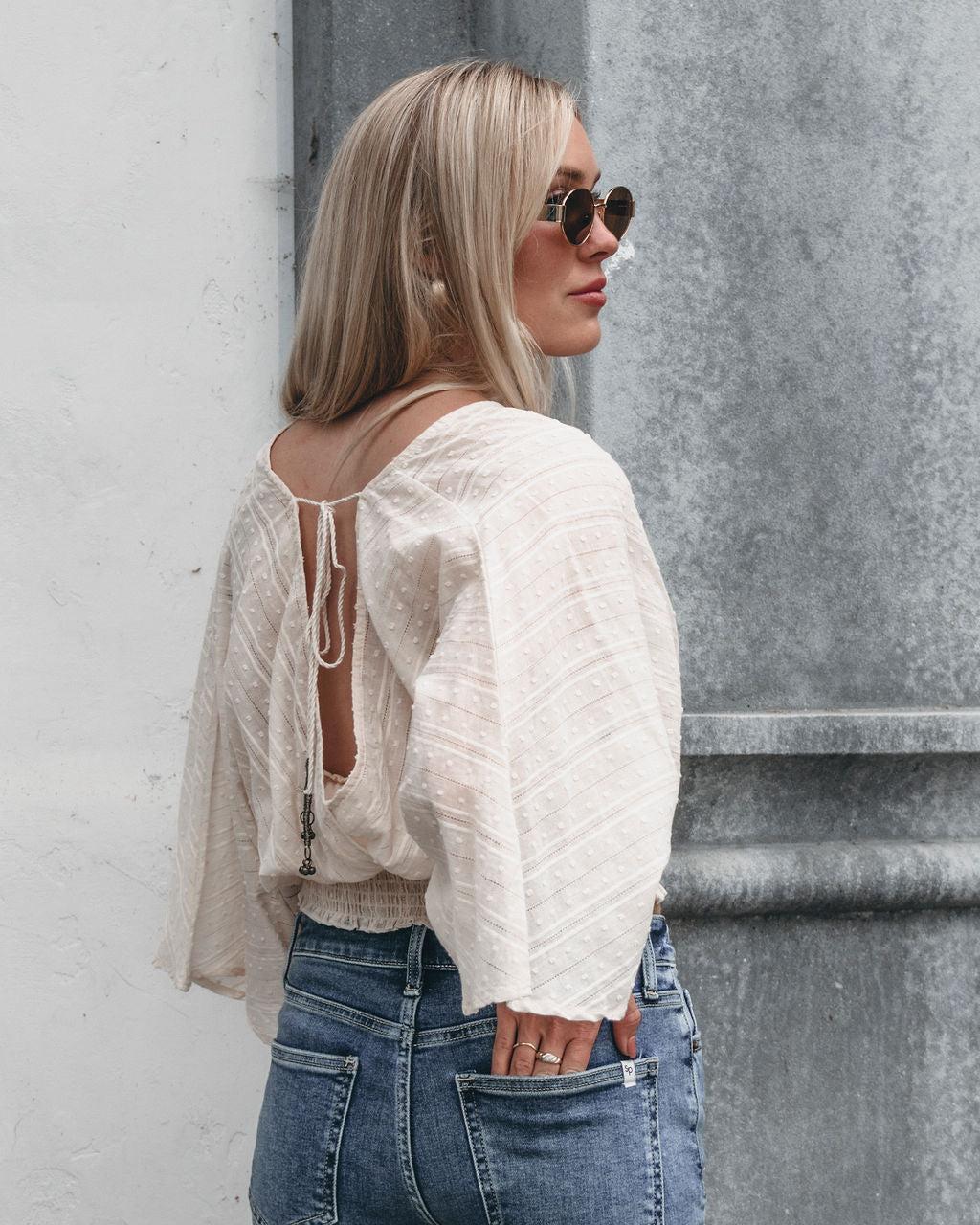 Swiss Dot Smock Top - Cream - FINAL SALE Product Image