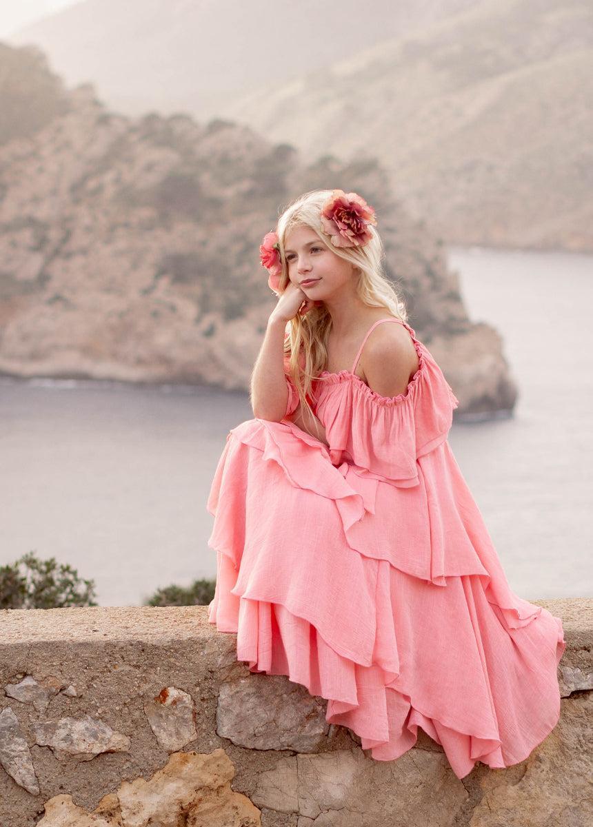 Litta Dress in Coral Girls Product Image