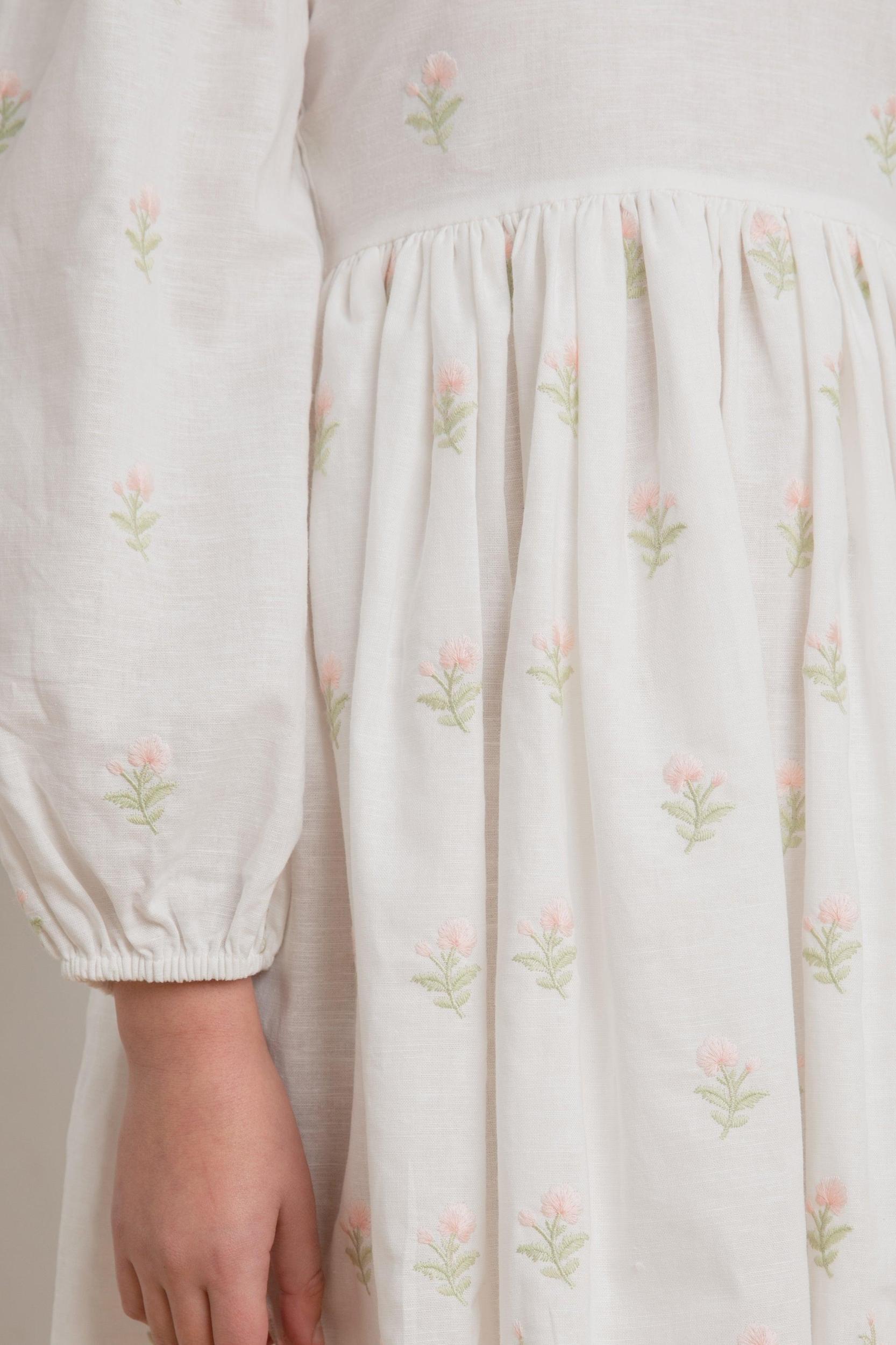 Petite Amalie Embroidered Rose Linen Dress Product Image