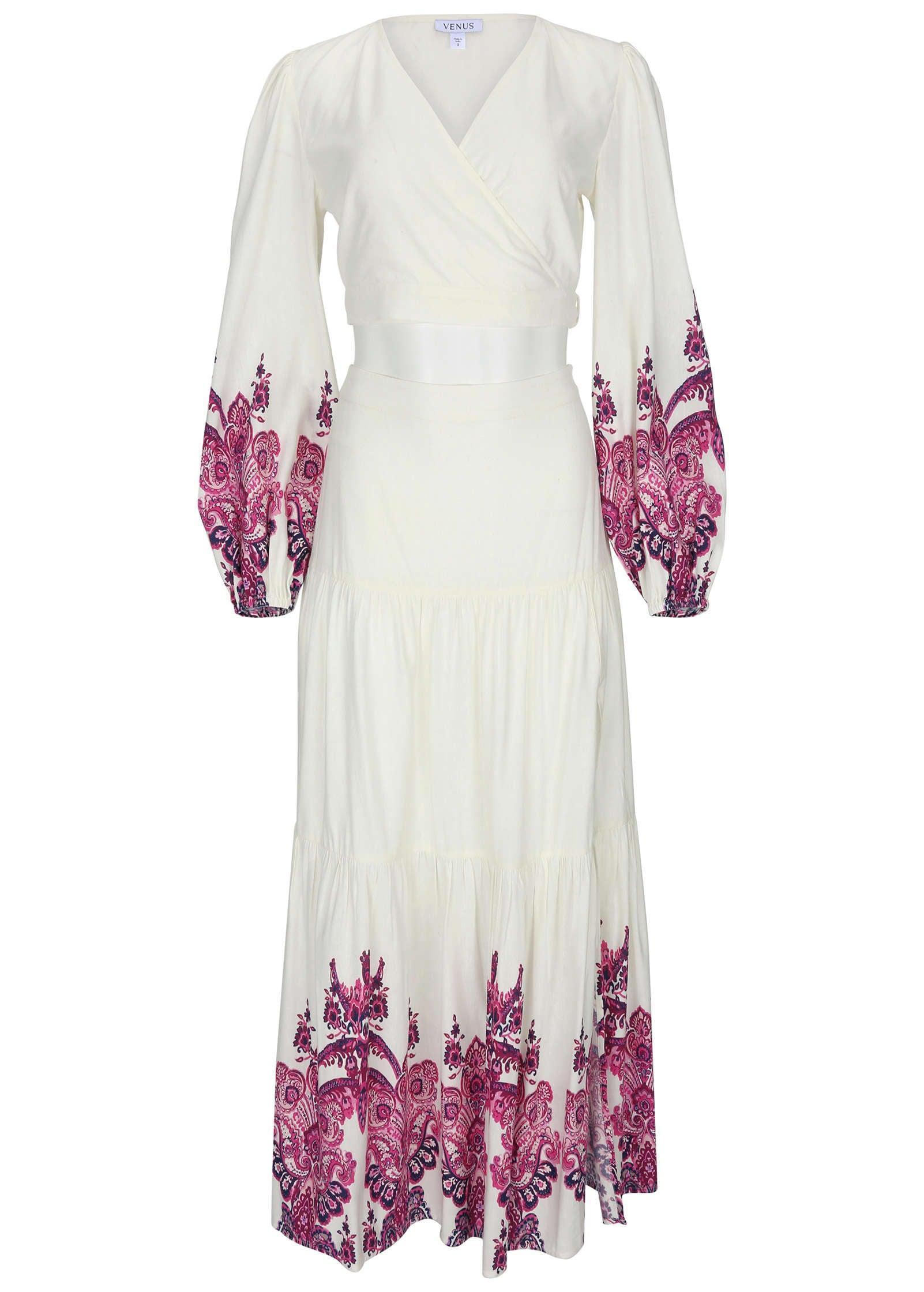 Printed Linen Two-Piece Set - Pink Boho Paisley Border Product Image