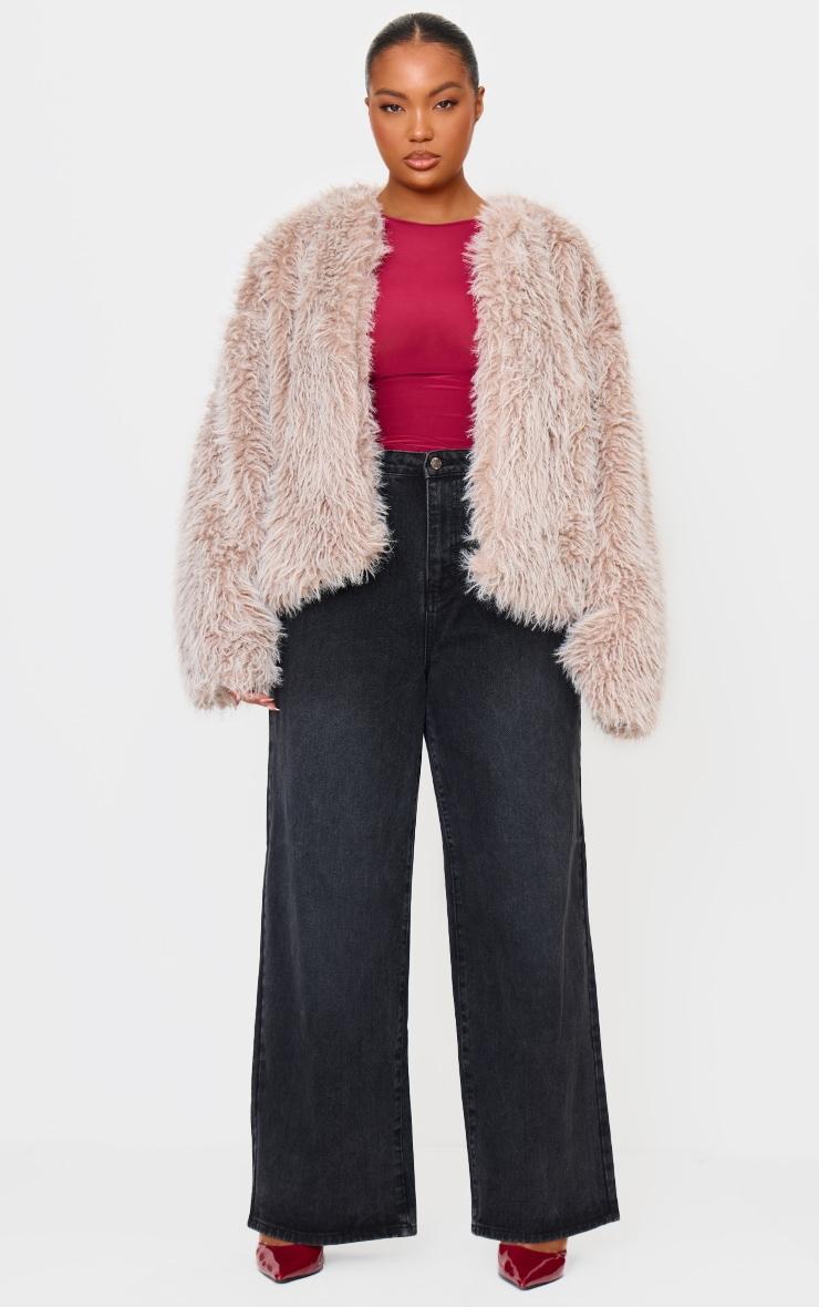 Plus Stone Shaggy Faux Fur Coat Product Image