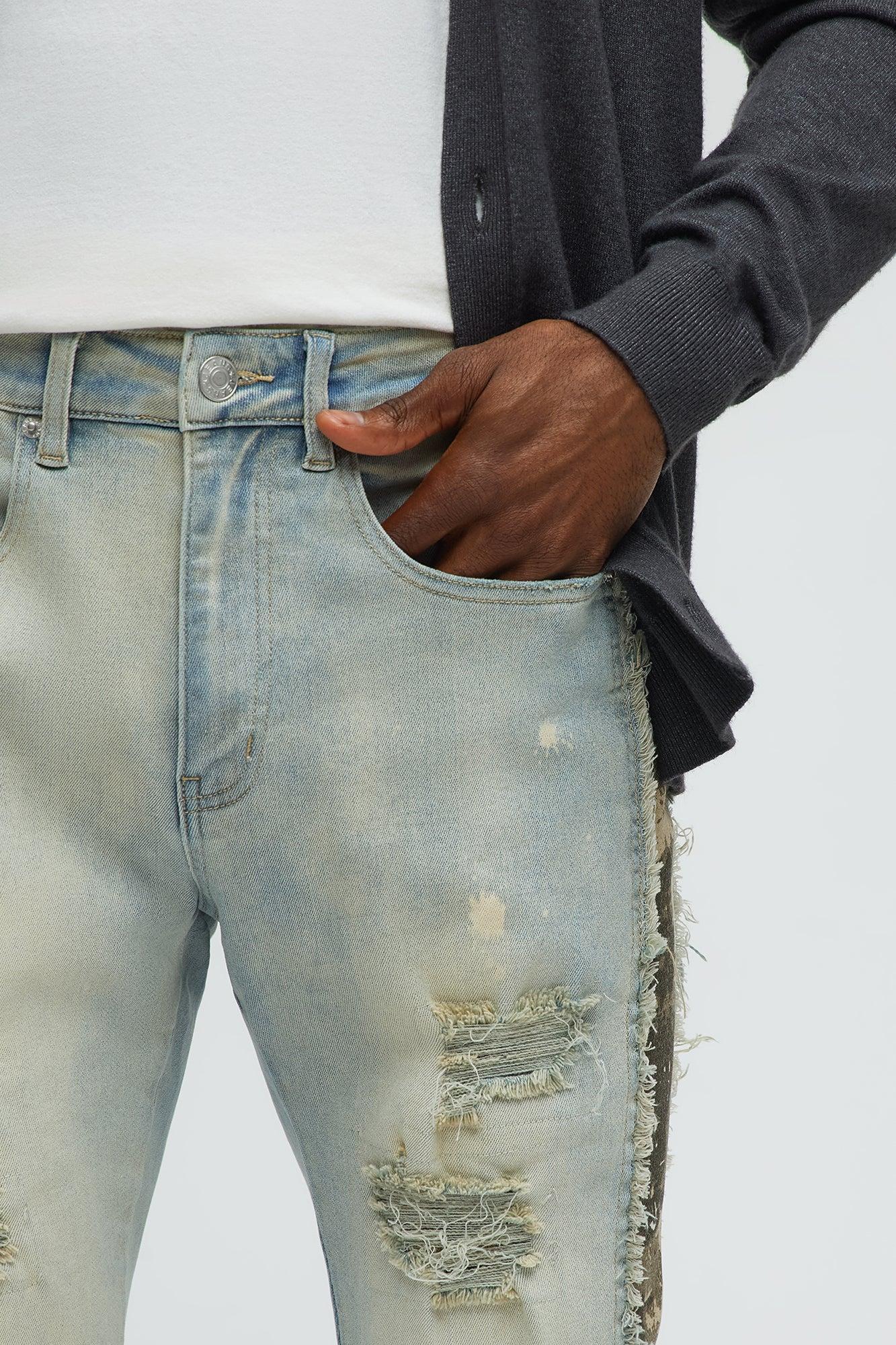 Cover Me Camo Ripped Stacked Skinny Flare Jeans - Light Wash Male Product Image