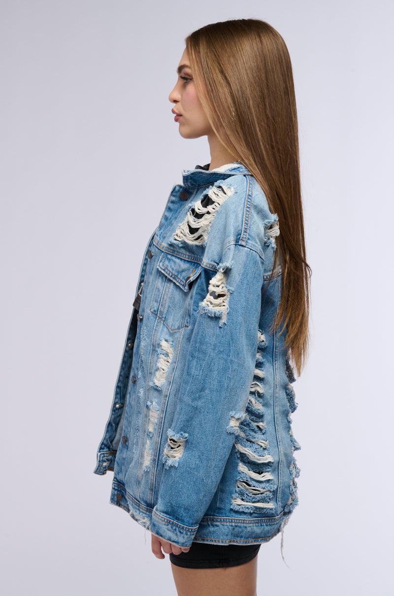 SUNNY DAY DISTRESSED DENIM JACKET Product Image