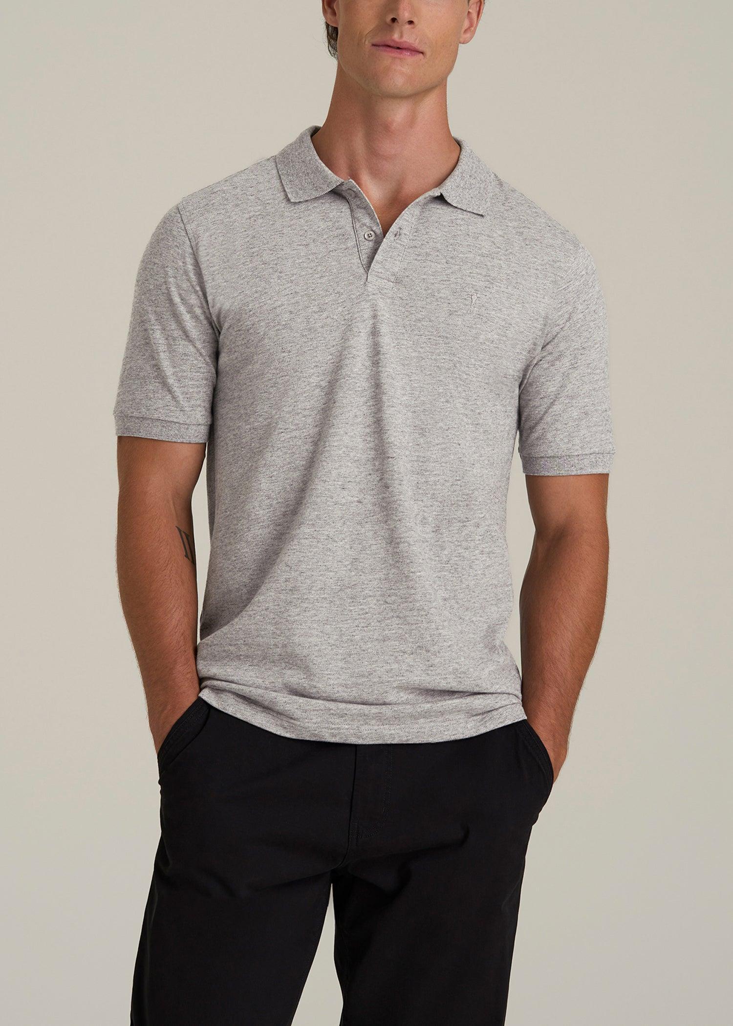 Men's Tall Classic Polo with Embroidered Logo in Heathered Grey Male Product Image
