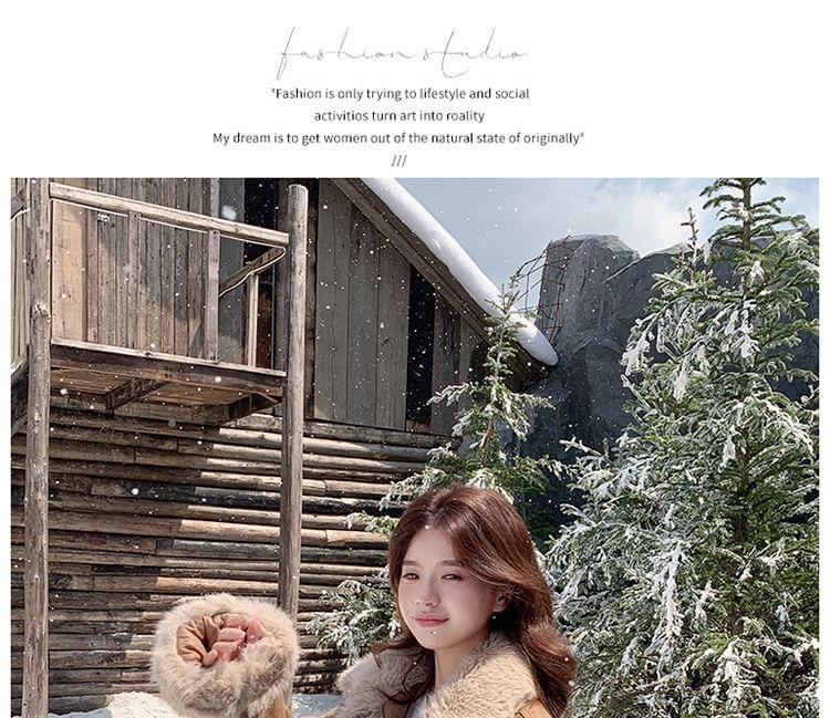 Collared Panel Faux Shearling Jacket Product Image