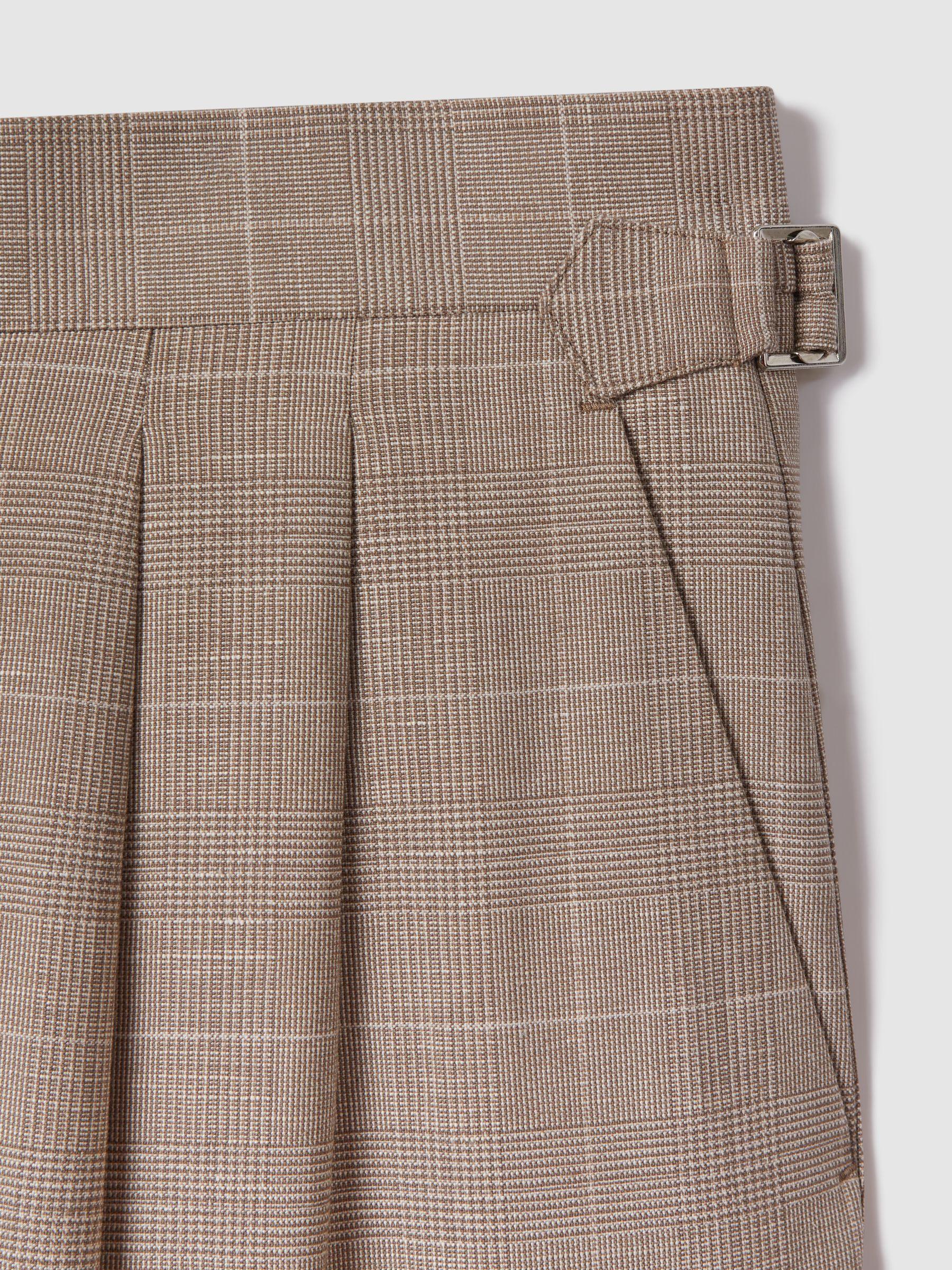 Slim Fit Check Adjuster Trousers with Turn-Ups in Oatmeal Product Image