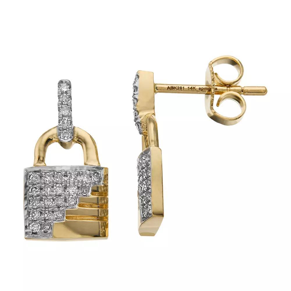 Ava Blue 14k Yellow Gold 1/3 Carat T.W. Diamond Lock Earrings, Women's, 14k Gold Product Image