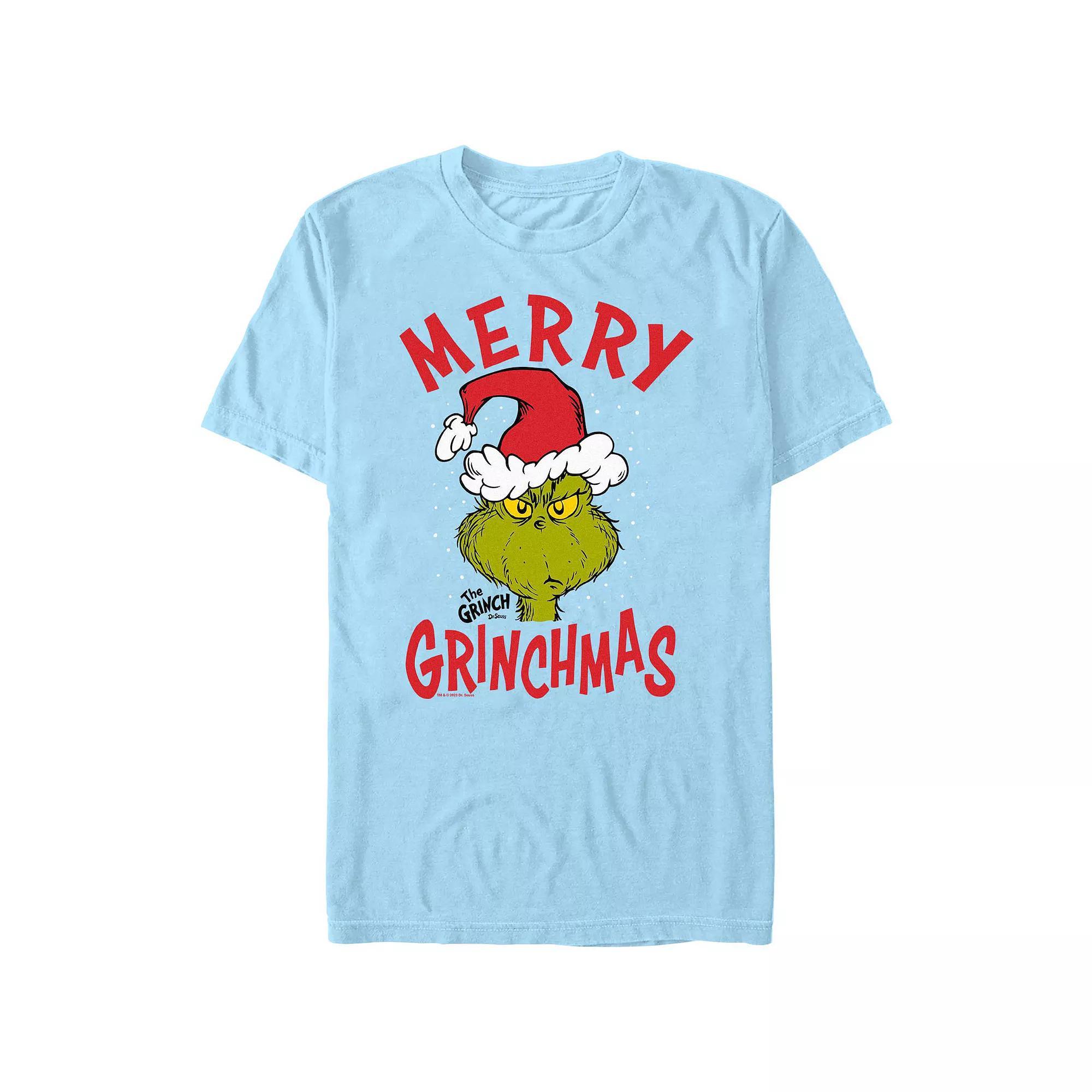 Big & Tall Dr. Seuss The Grinch Merry Christmas Graphic Tee, Men's, Size: XXL, Light Blue Product Image