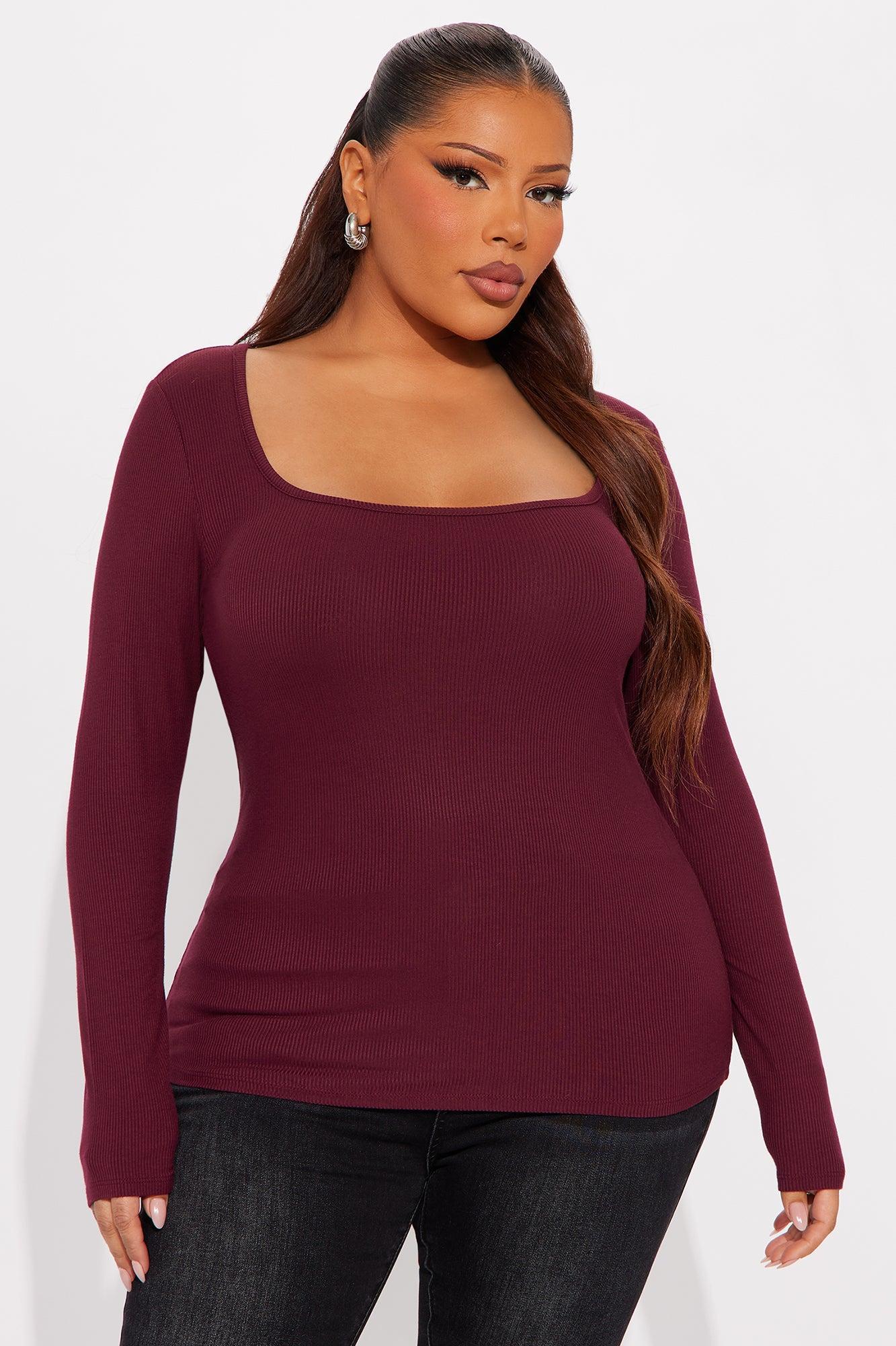 Issa Ribbed Top - Burgundy Product Image