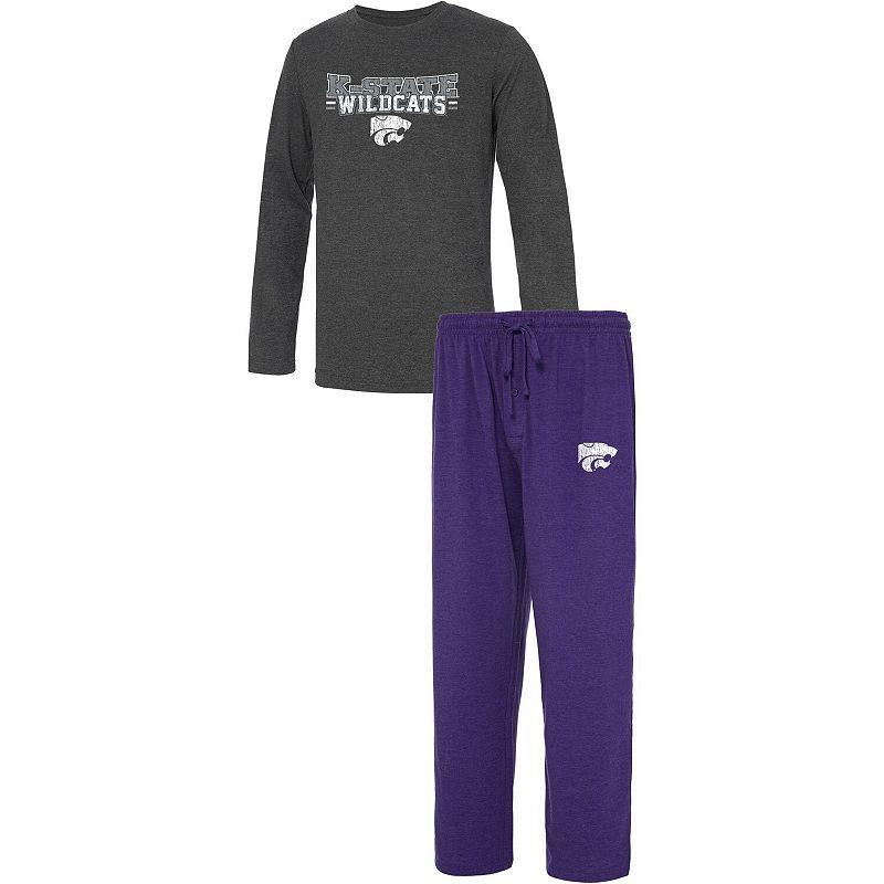Men's Concepts Sport Purple/Heathered Charcoal Kansas State Wildcats Meter Long Sleeve T-Shirt & Pants Sleep Set, Size: Large Product Image
