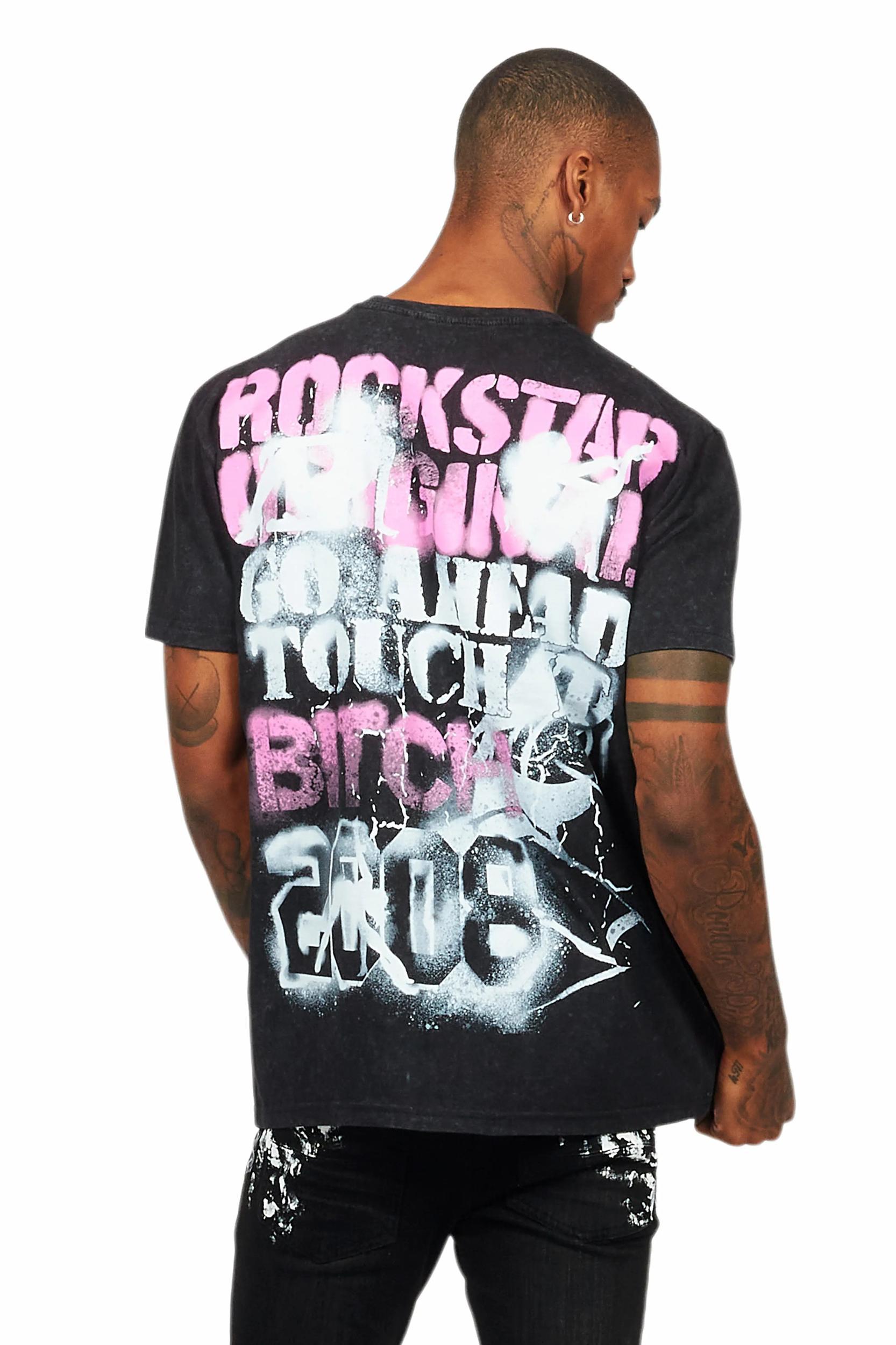 Strip Army Vintage Black Oversized Distressed Graphic T-Shirt Male Product Image