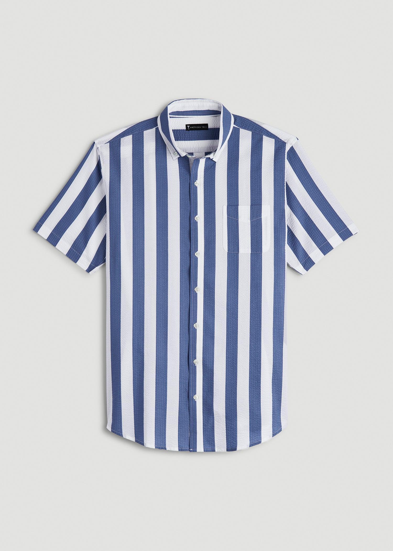 Seersucker Tall Men's Short Sleeve Shirt in Periwinkle Blue Stripe Product Image