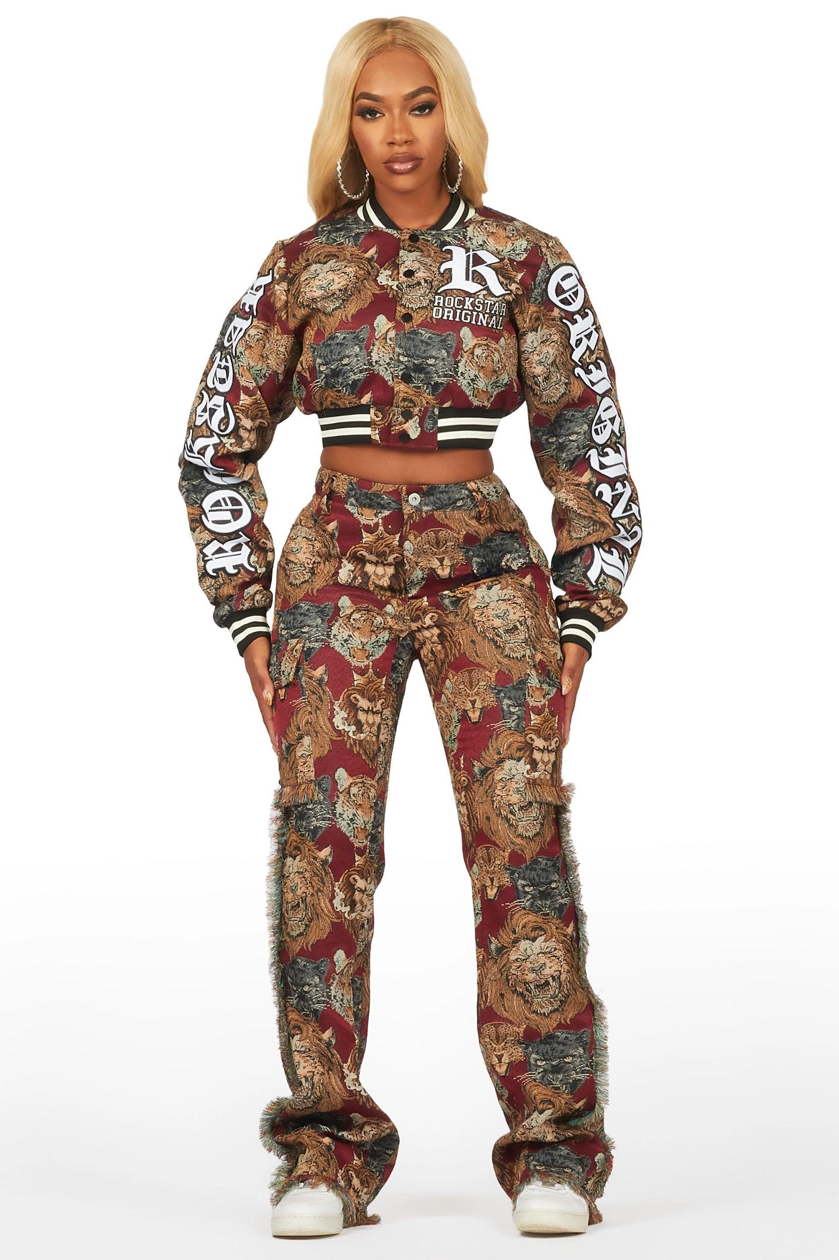 Khadiyah Red Animal Print Tapestry Stacked Pant Female Product Image