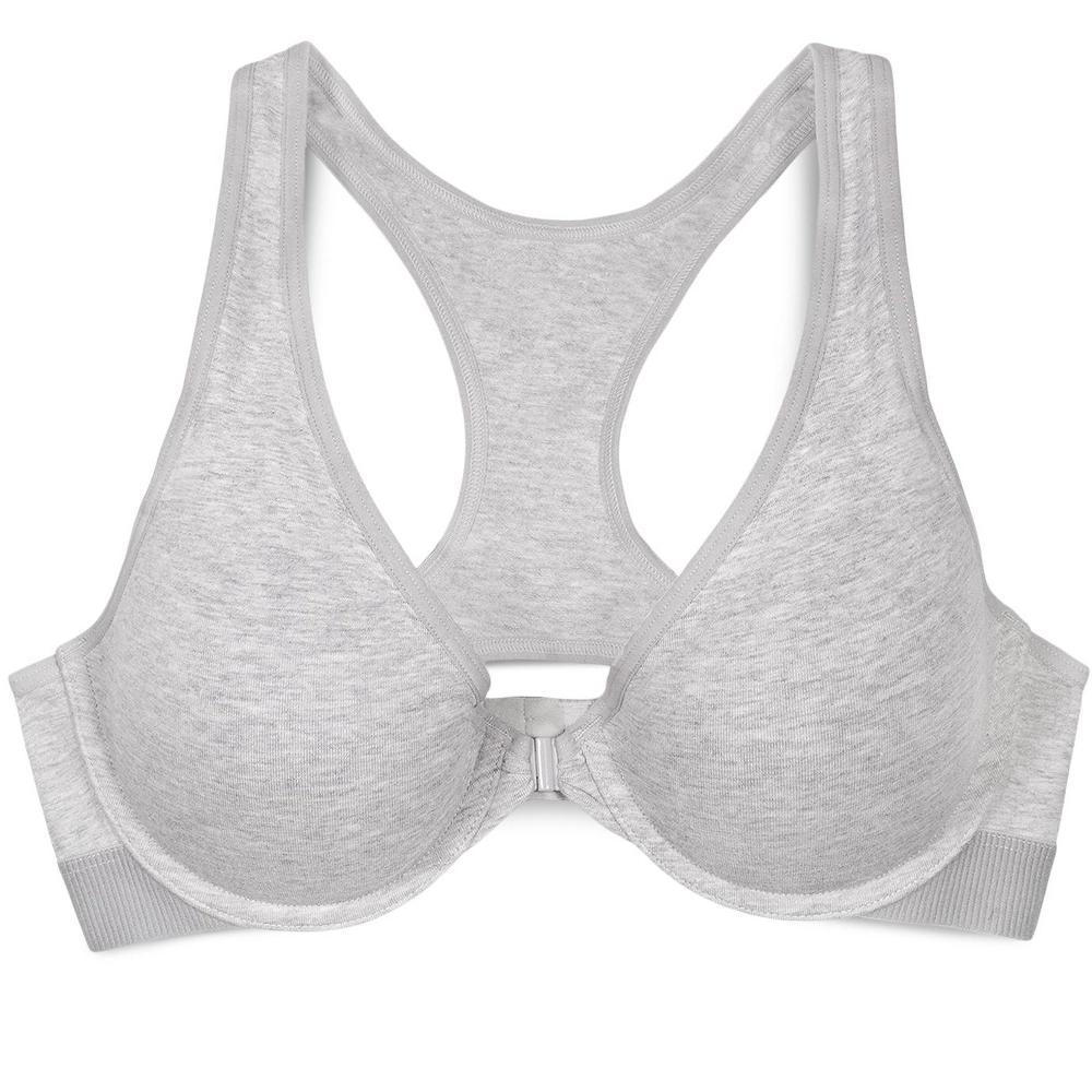 Smart & Sexy Women's Comfort Cotton Front & Back Close Racerback Bra Light Grey Hether 34B Product Image