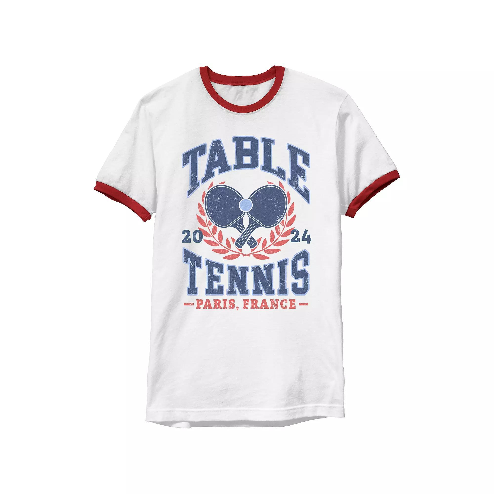 Men's Table Tennis Paris 2024 Ringer Graphic Tee, Size: Small, White Red Product Image