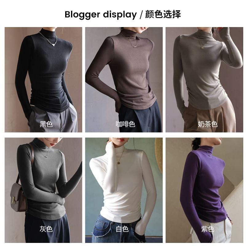 Long-Sleeve Mock Neck Plain Dancing Top Product Image