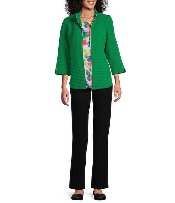 Allison Daley 3/4 Sleeve Stand Collar Zip Front Jacket Product Image