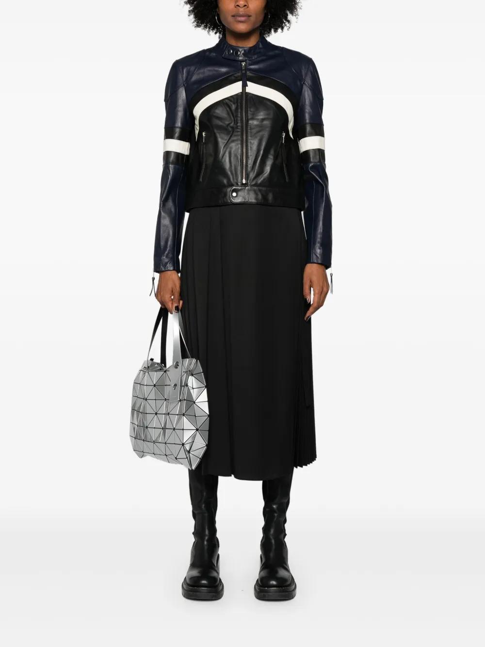 zip-up leather biker jacket Product Image