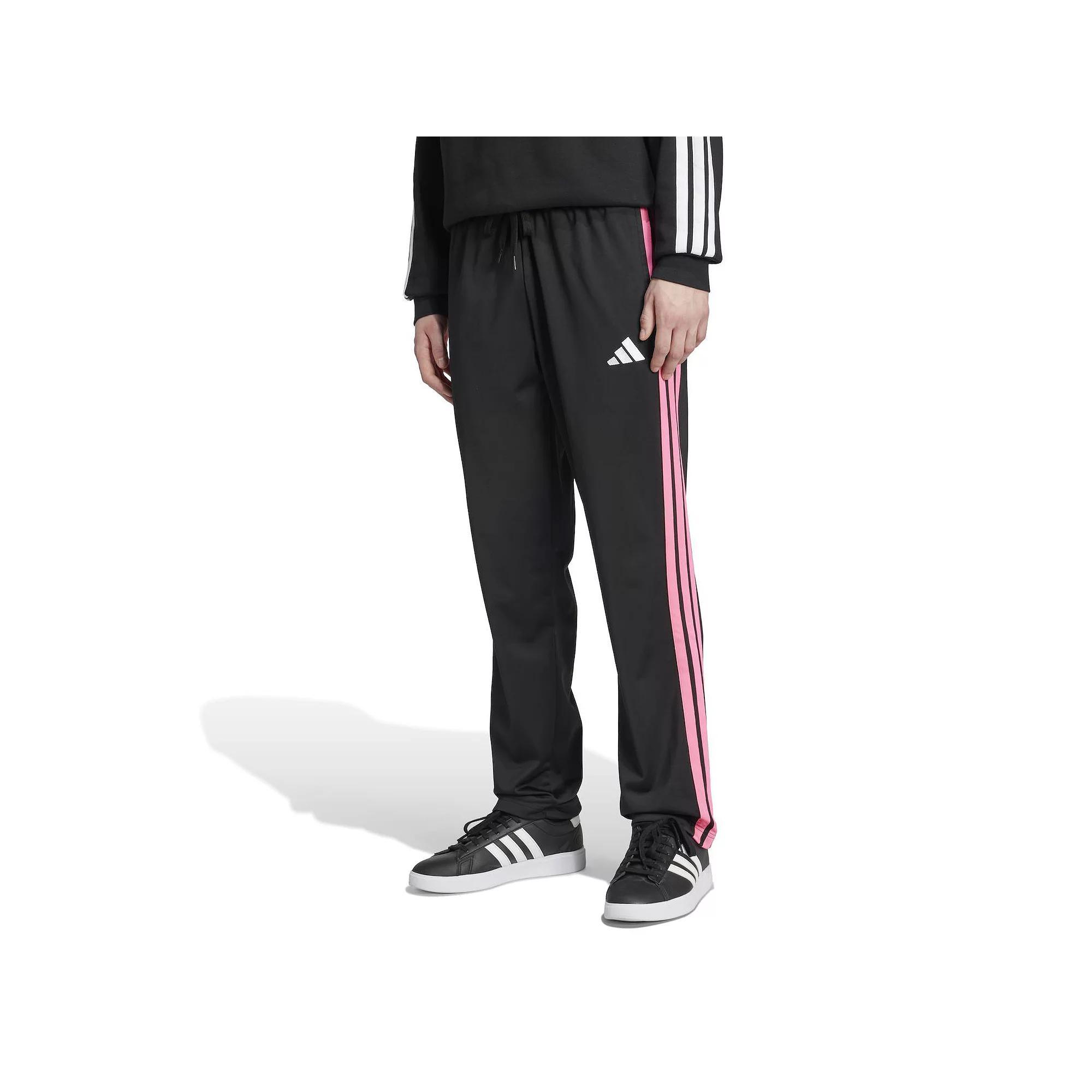 Big & Tall adidas 3-Stripes Tricot Open Hem Track Pants, Men's, Size: 4XL, Black Lucid Pink Product Image