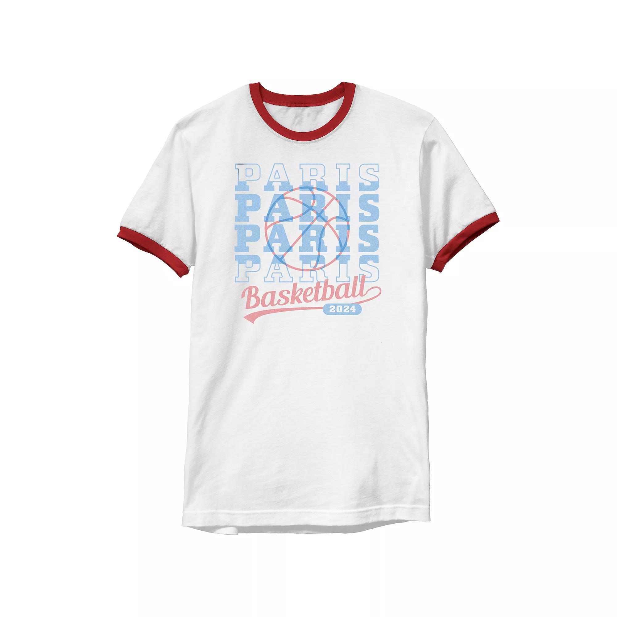 Men's Paris Basketball 2024 Ringer Graphic Tee, Size: XXL, White Red Product Image