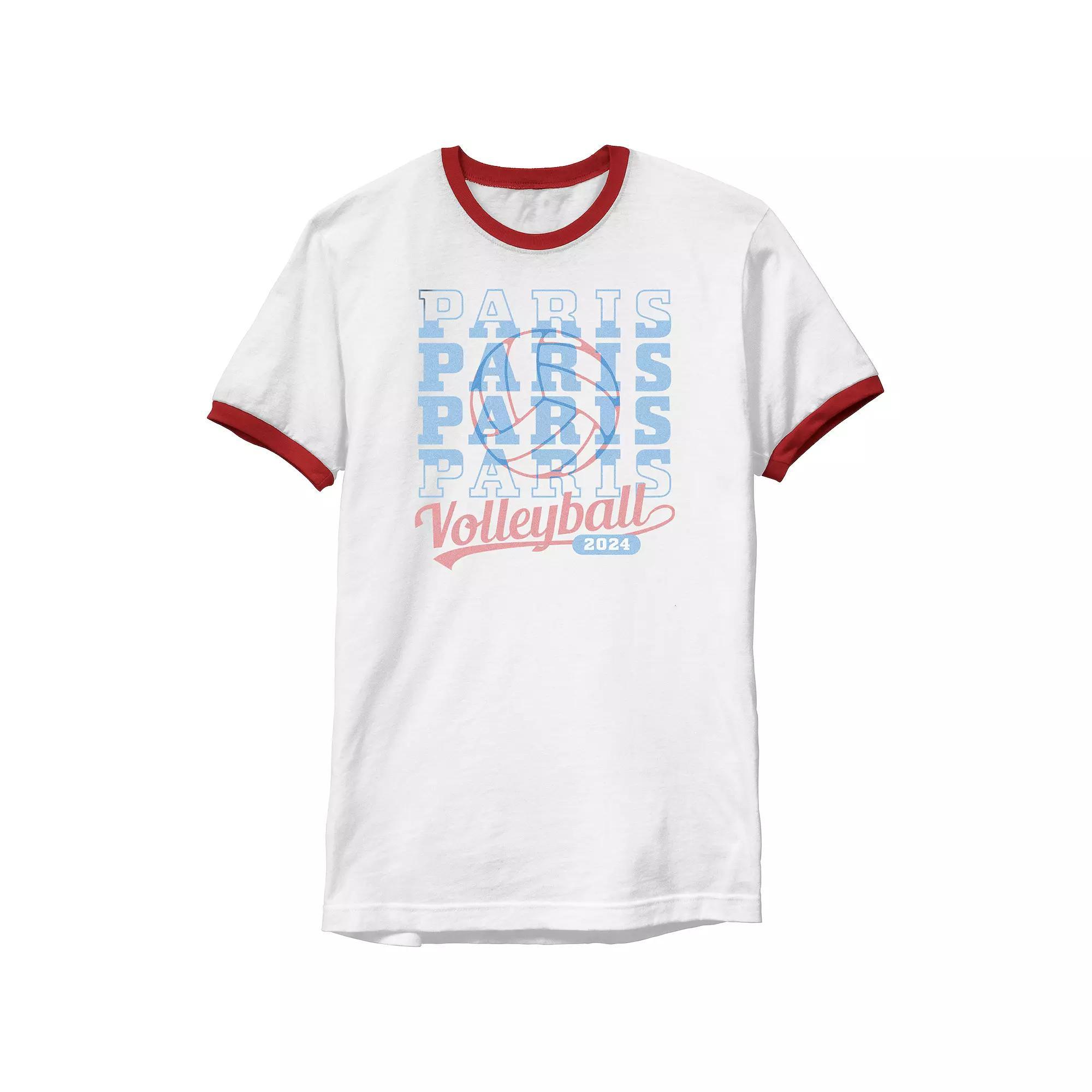 Men's Paris Volleyball 2024 Ringer Graphic Tee, Size: Large, White Red Product Image