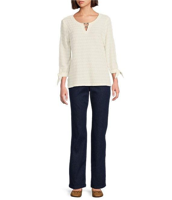 Allison Daley Petite Size 3/4 Tie Sleeve Keyhole Neck Wave Knit Top Product Image