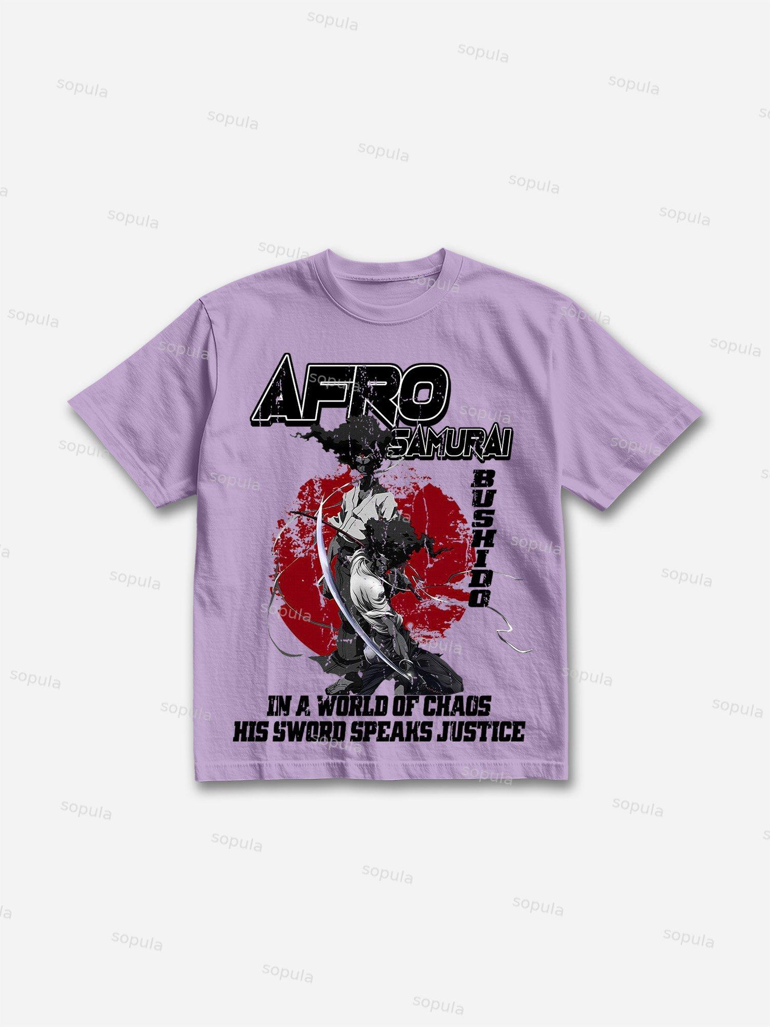 Afro Samura Print Cotton T-shirt Product Image