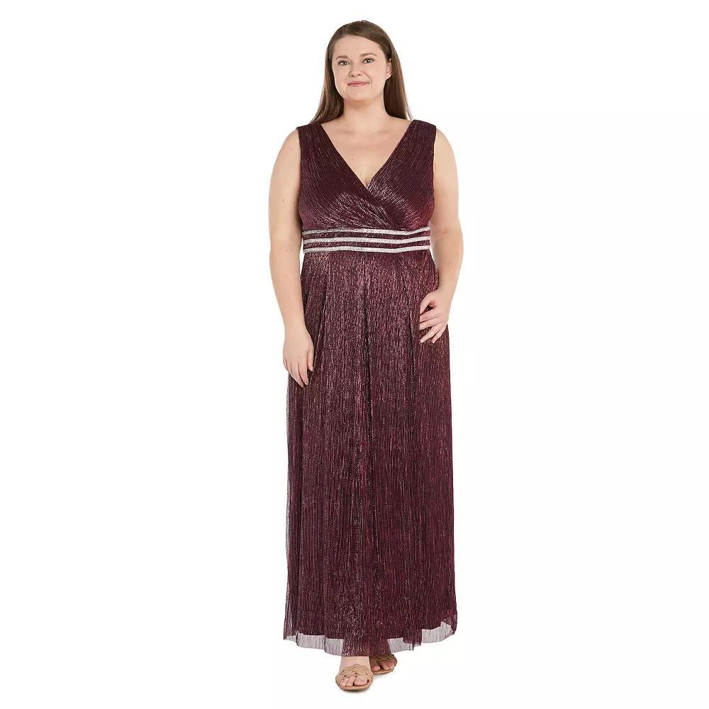 Plus Size R&M Richards Long Crinkle Pleated Sleeveless Dress, Women's, Size: 18 W, Merlot Product Image