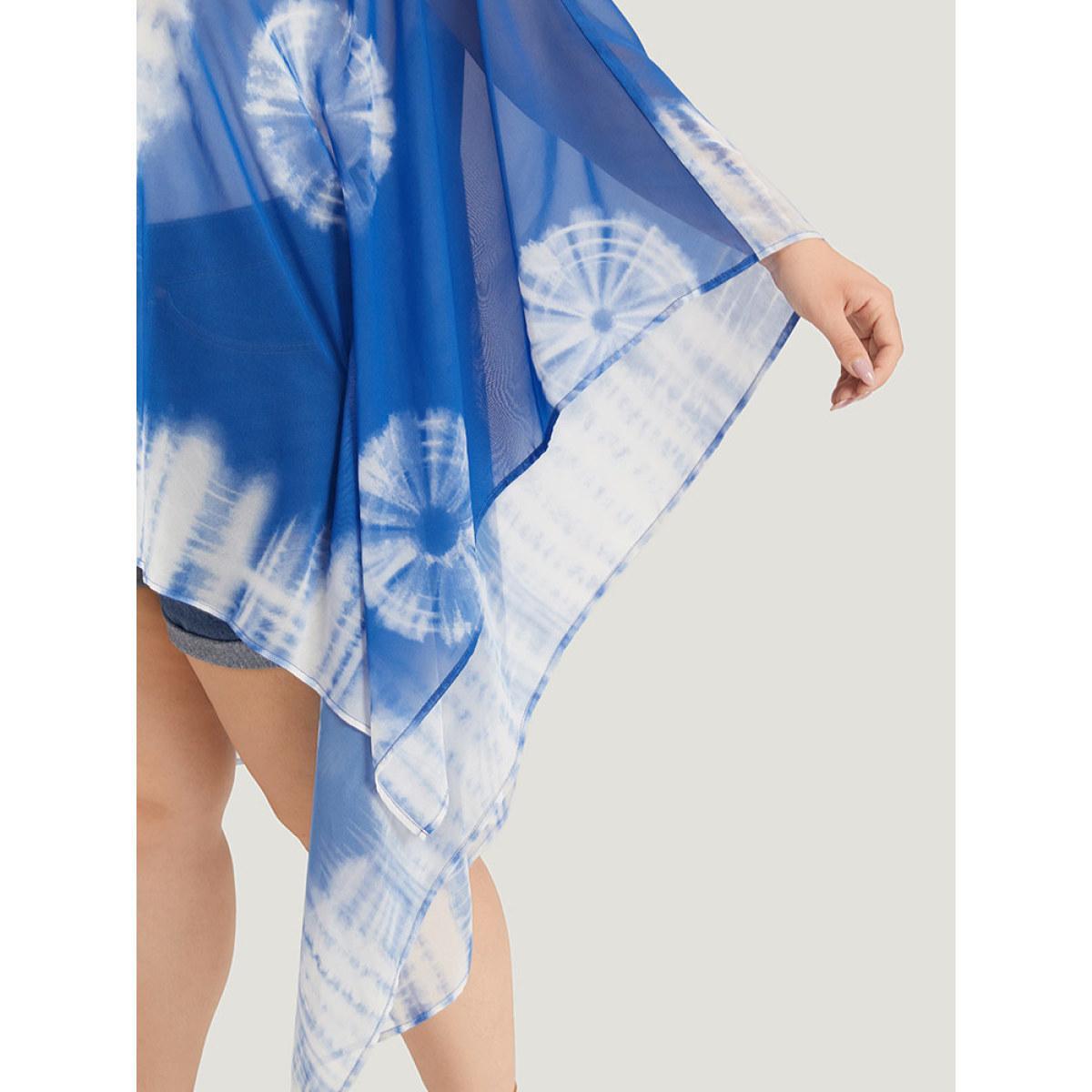 Plus Size UltraCool Tie Dye Asymmetrical Hem Open Front Kimono Women DarkBlue Casual Drape Loose Dailywear Kimonos BloomChic 28/5X Product Image