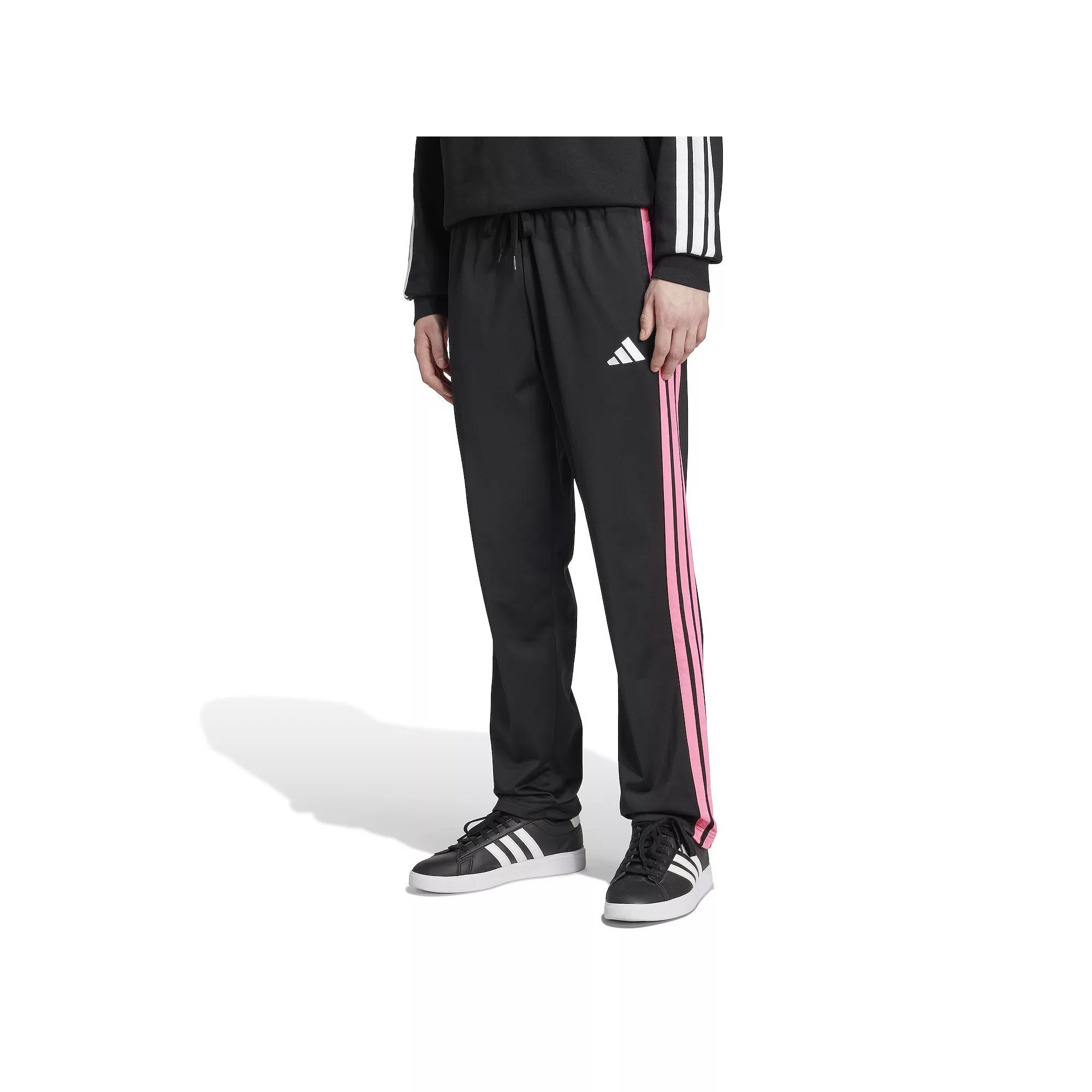 Big & Tall adidas 3-Stripes Tricot Open Hem Track Pants, Men's, Size: 4XL, Black Lucid Pink Product Image