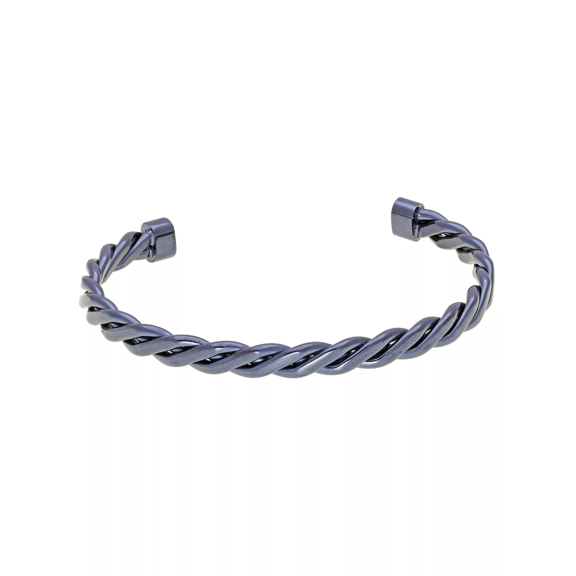 Men's LYNX Gray Ion-Plated Stainless Steel Cuff Bangle Bracelet, Size: 8.5" Product Image