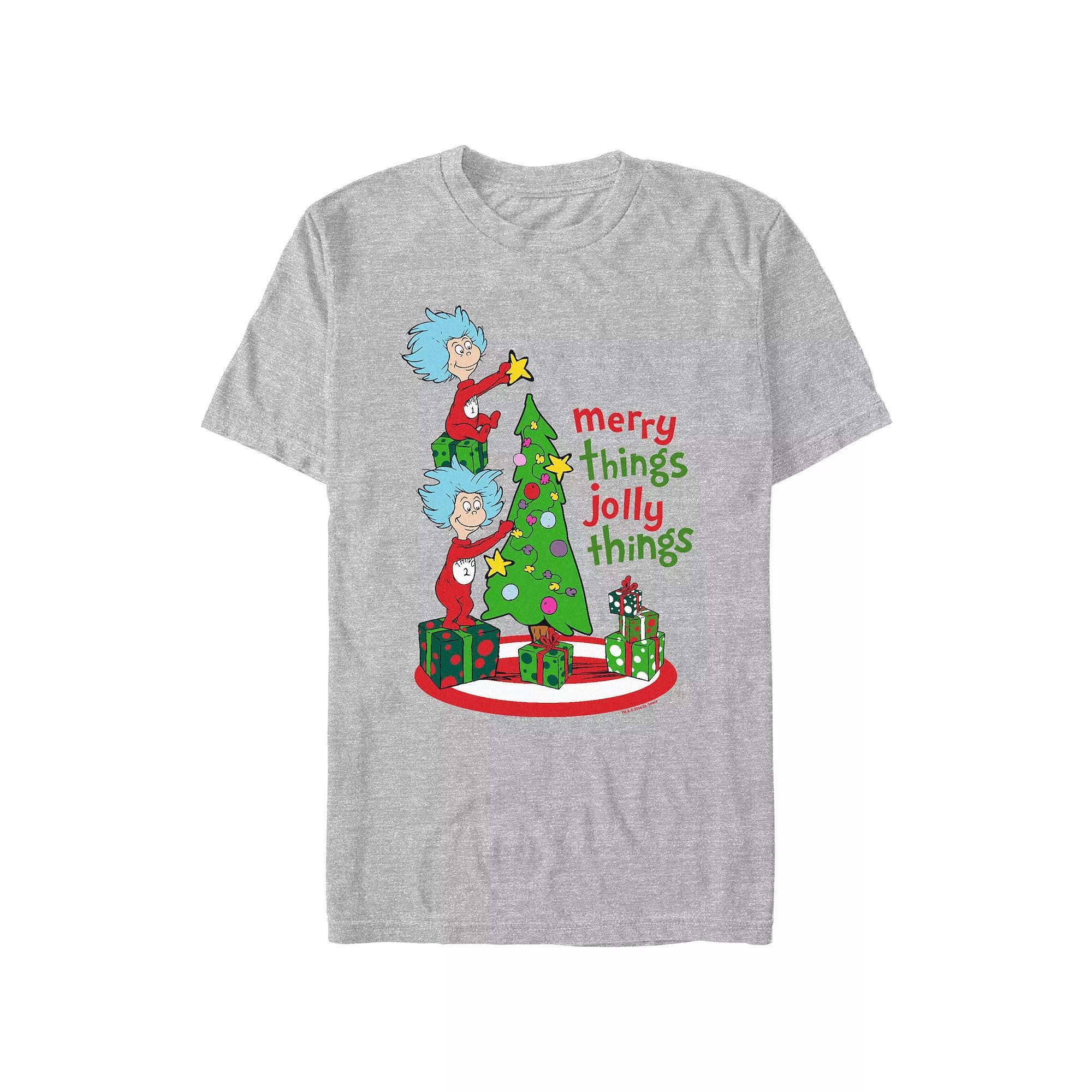 Men's Dr. Seuss Merry Things Jolly Things Graphic Tee, Size: Medium, Athletic Grey Product Image