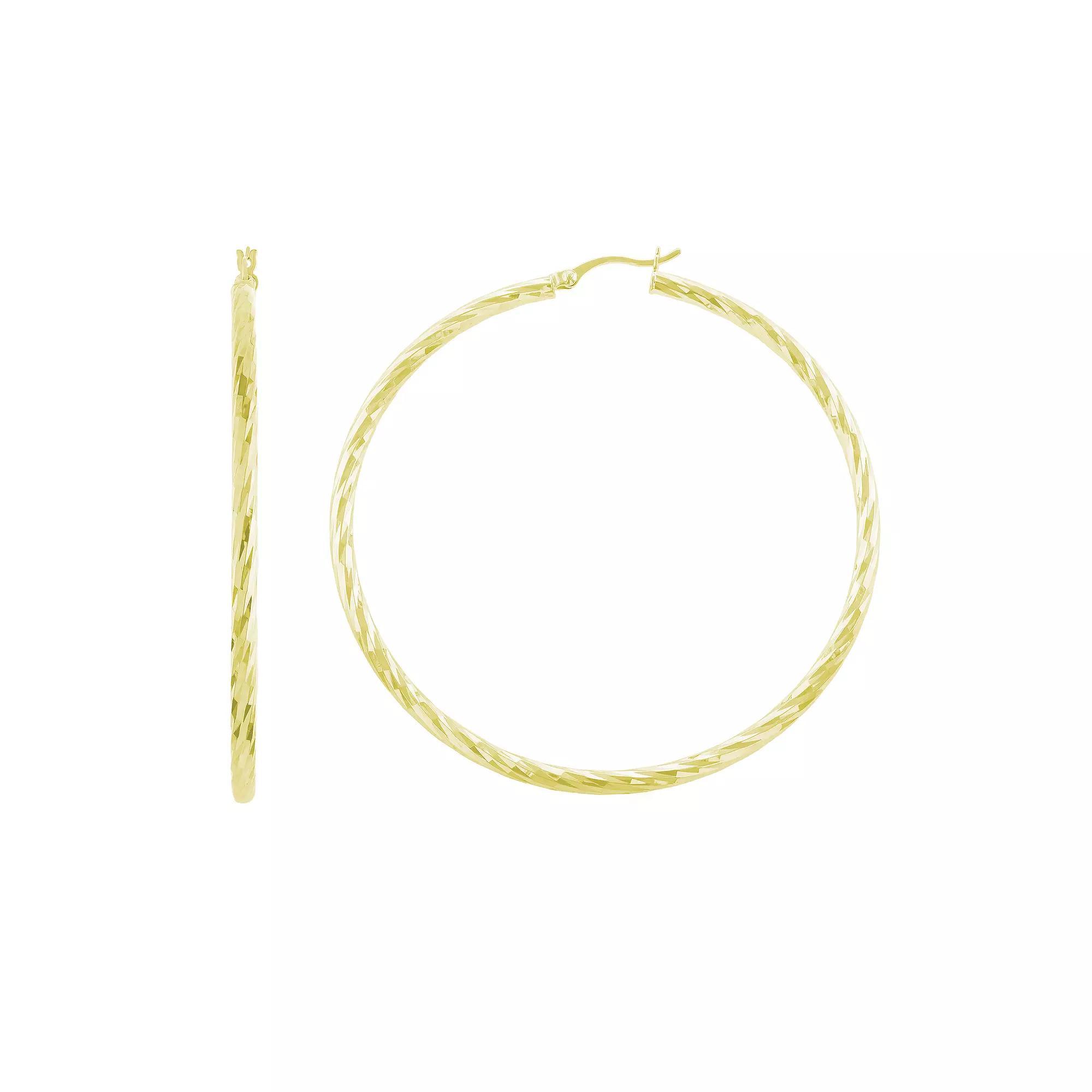 Athra NJ Inc Sterling Silver Textured Hoop Earrings, Women's, Gold Tone Product Image