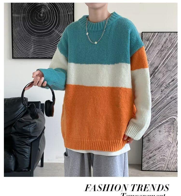 Crew Neck Color Block Oversized Sweater Product Image