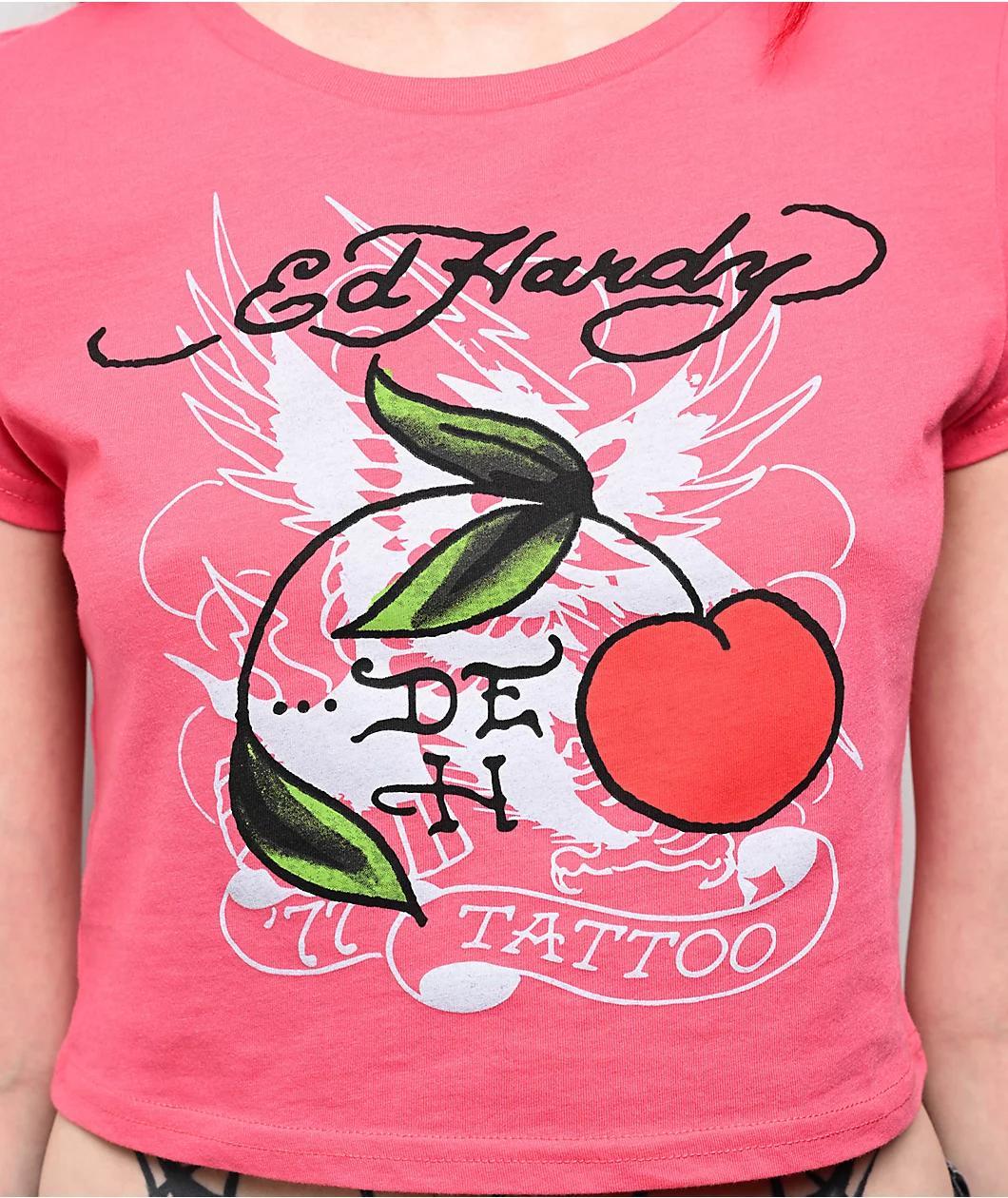 Ed Hardy Cherry Hot Pink Crop T-Shirt Product Image