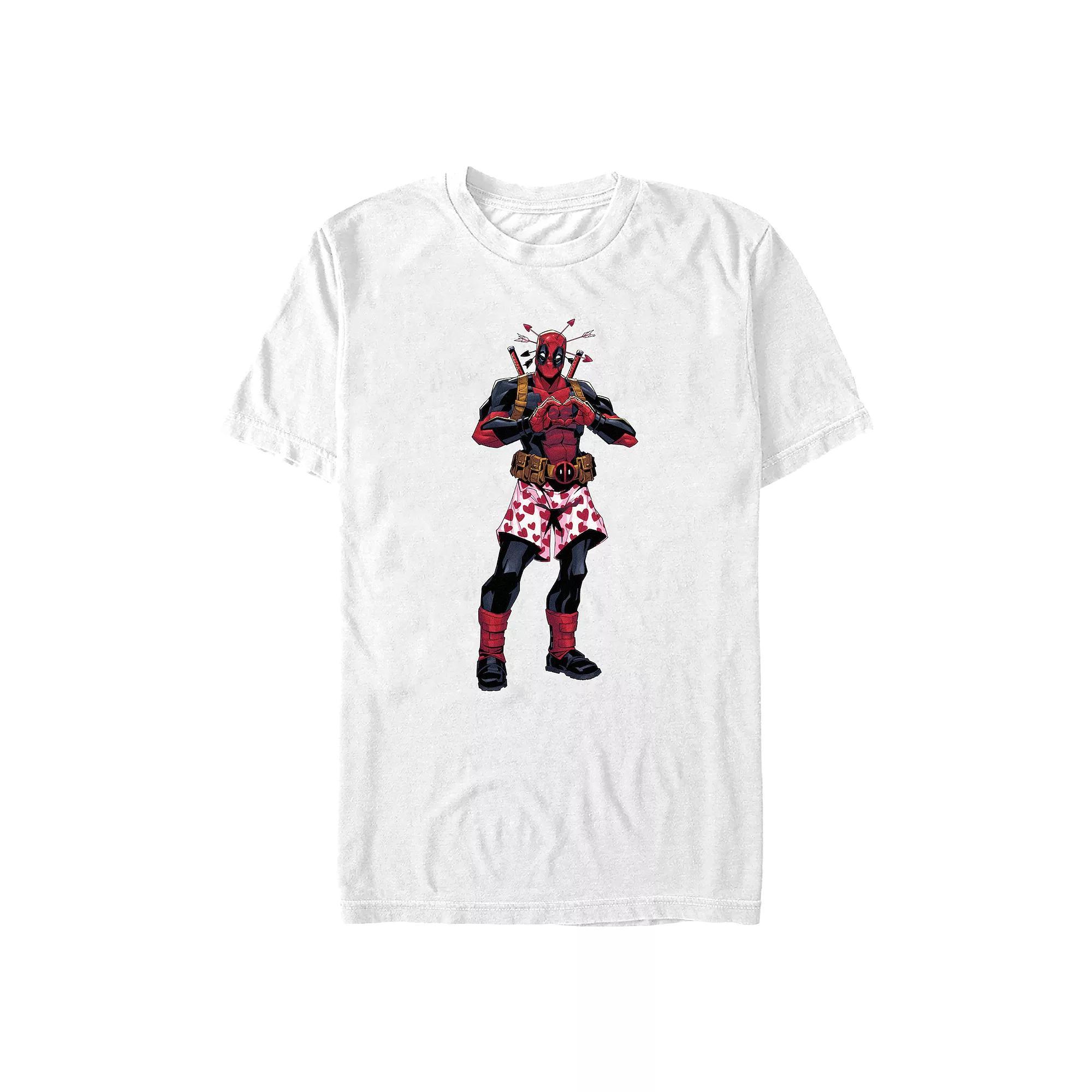 Men's Marvel Deadpool Heart Print Boxers Graphic Tee, Size: XS, White Product Image
