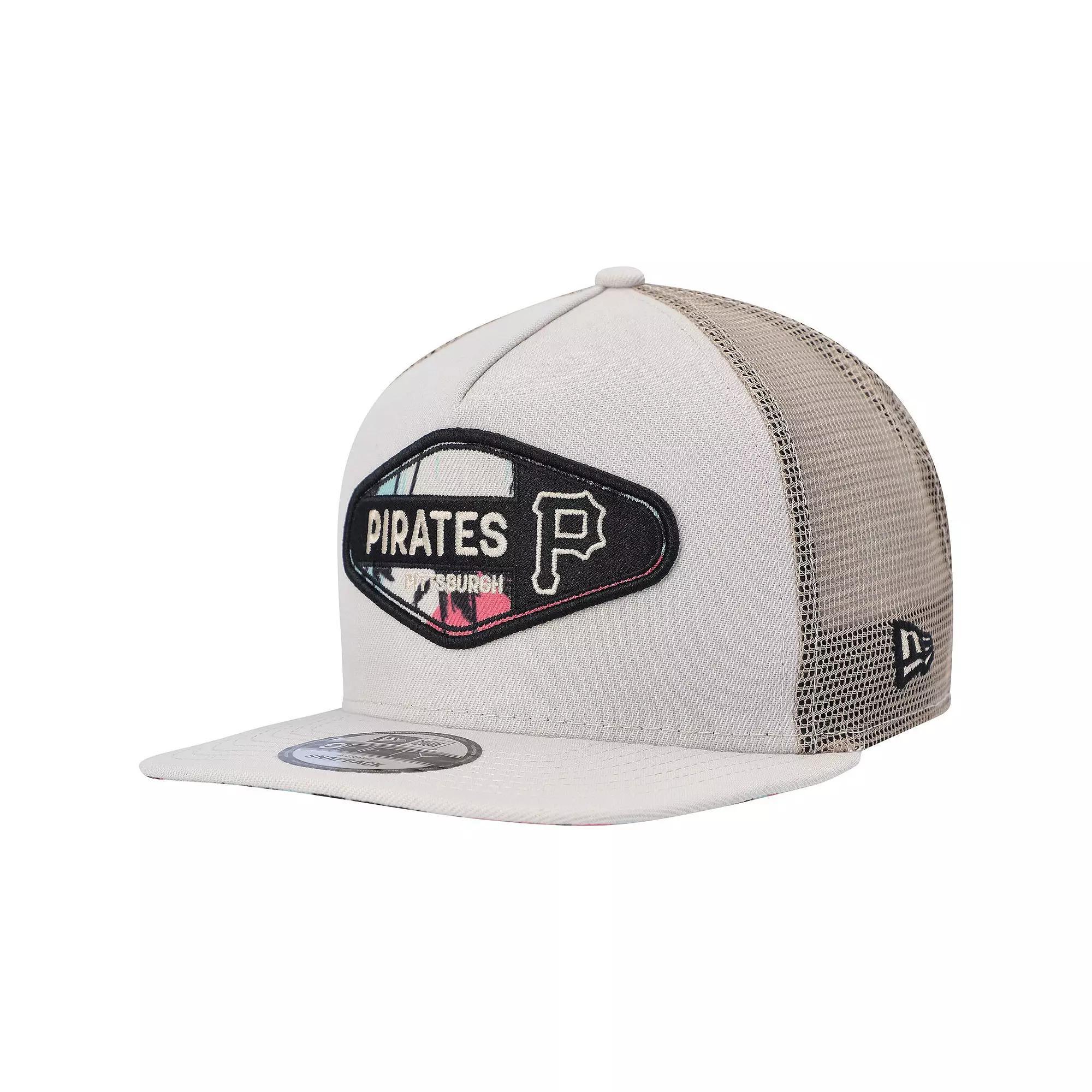Mens New Era Natural Pittsburgh Pirates Retro Beachin Patch A-Frame Trucker 9FIFTY Snapback Hat Product Image