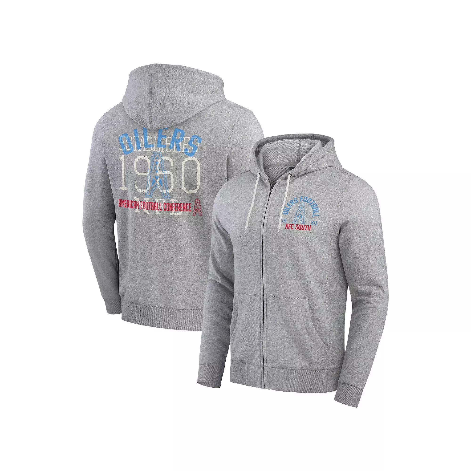 Men's Darius Rucker Collection by Fanatics Heather Gray Houston Oilers Vintage Stripe Full-Zip Hoodie, Size: 3XL, Nfl Grey Product Image